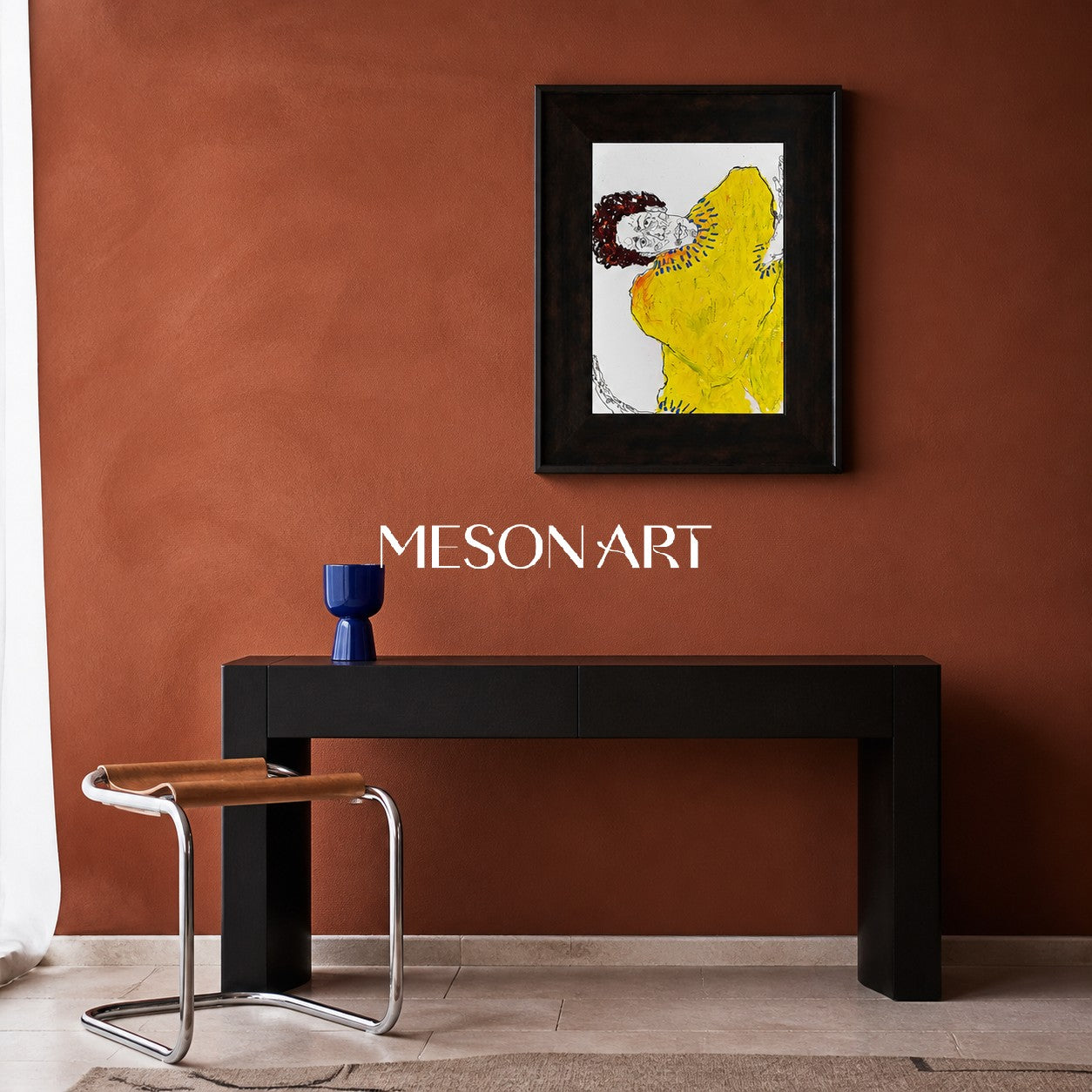 Modern Abstract Figure Painting In Yellow And Black For Living Room Entryway Decor