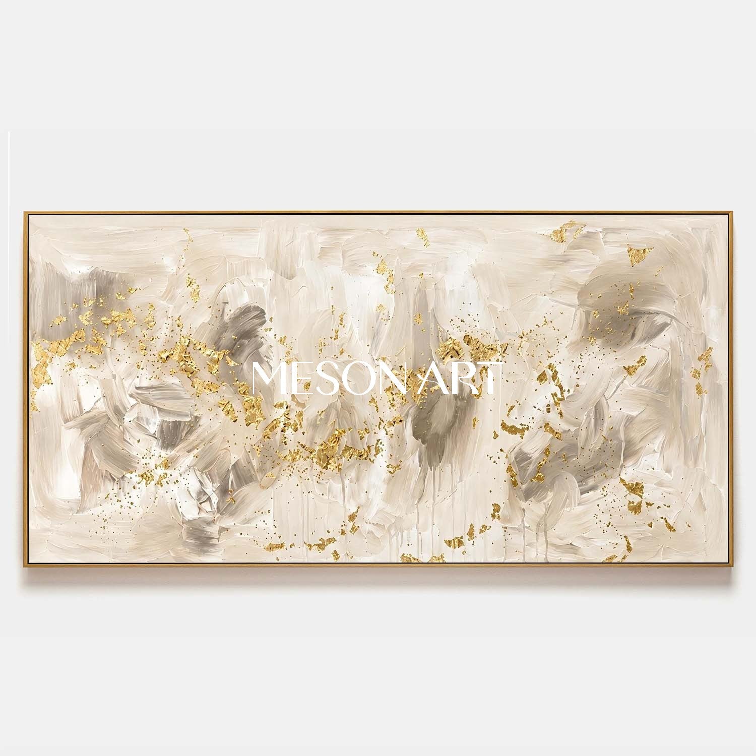Luxury Gold Leaf Abstract Painting On Linen Canvas For Modern Living Room And Entryway Decor