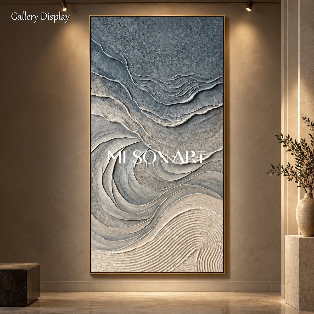 Gray And White Textured Beach Painting Large Sand Texture Art Panoramic Wall Decor By Mesonart