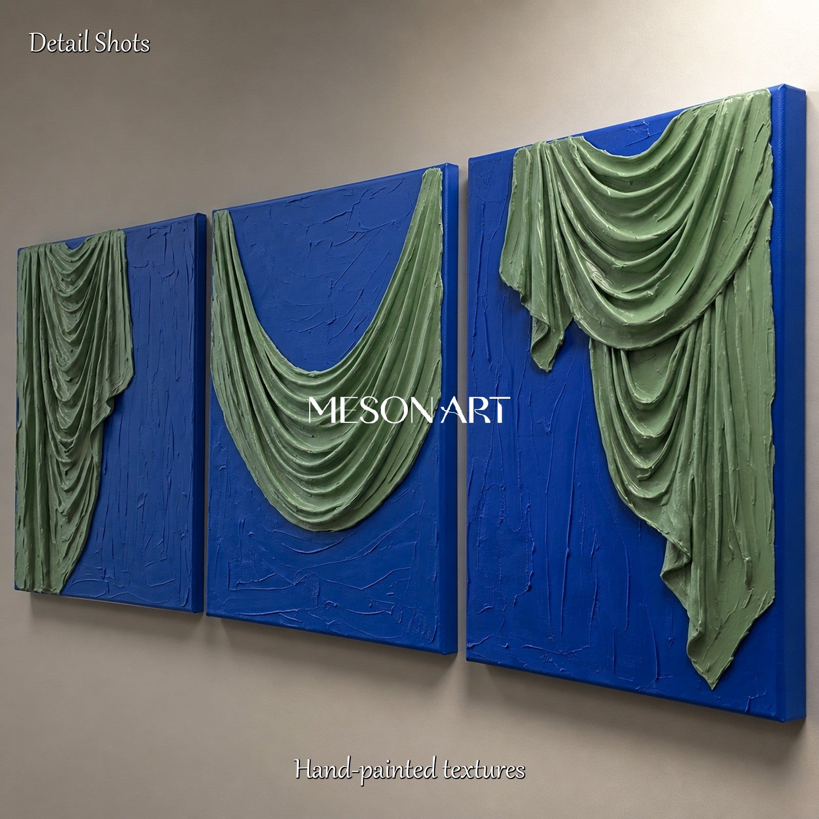 Blue And Green Painting Organic Modern Sculptural Plaster Relief Wall Art Rectangular By Mesonart