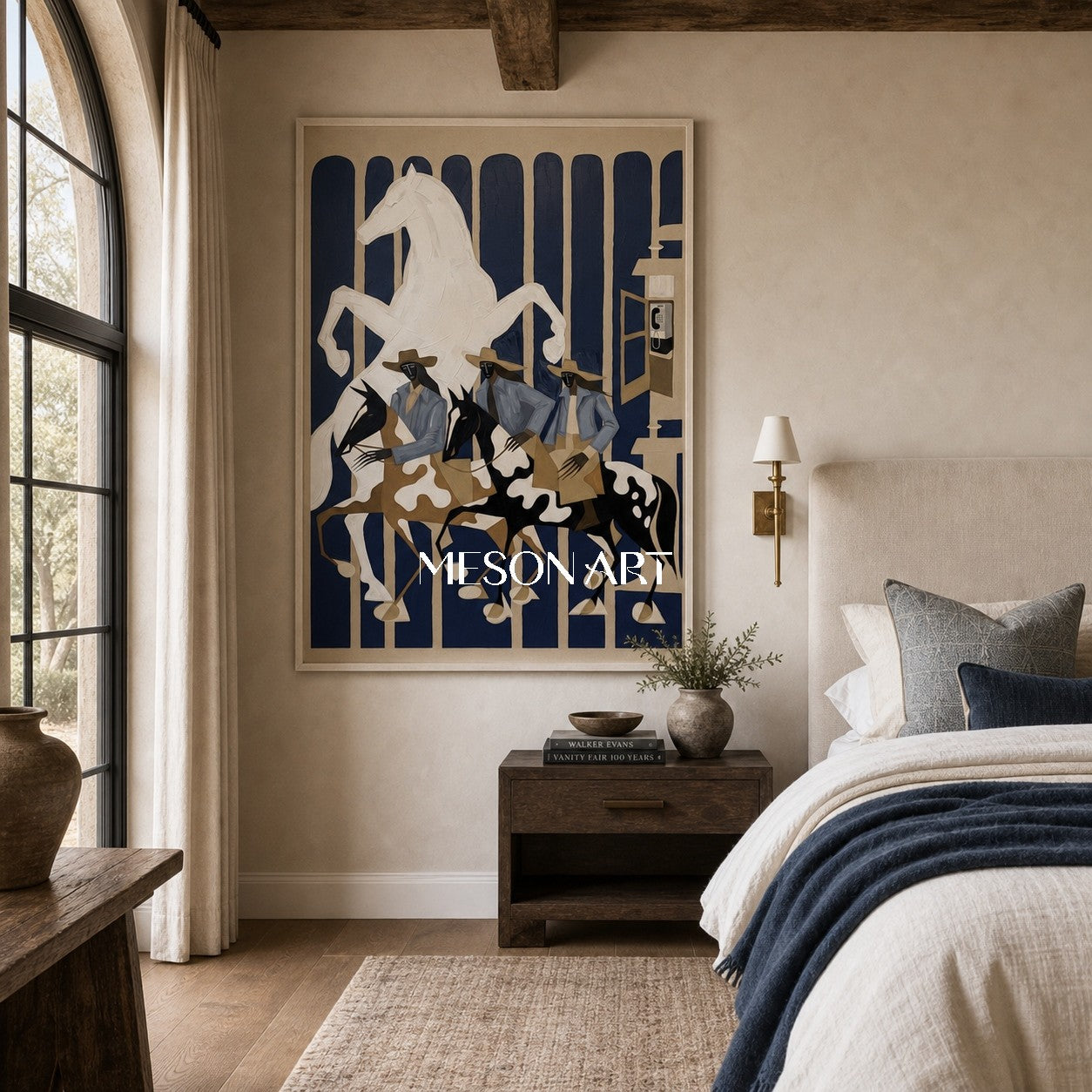 Surreal Cowboy Horse Painting With Textured Relief For Modern Living Room Decor