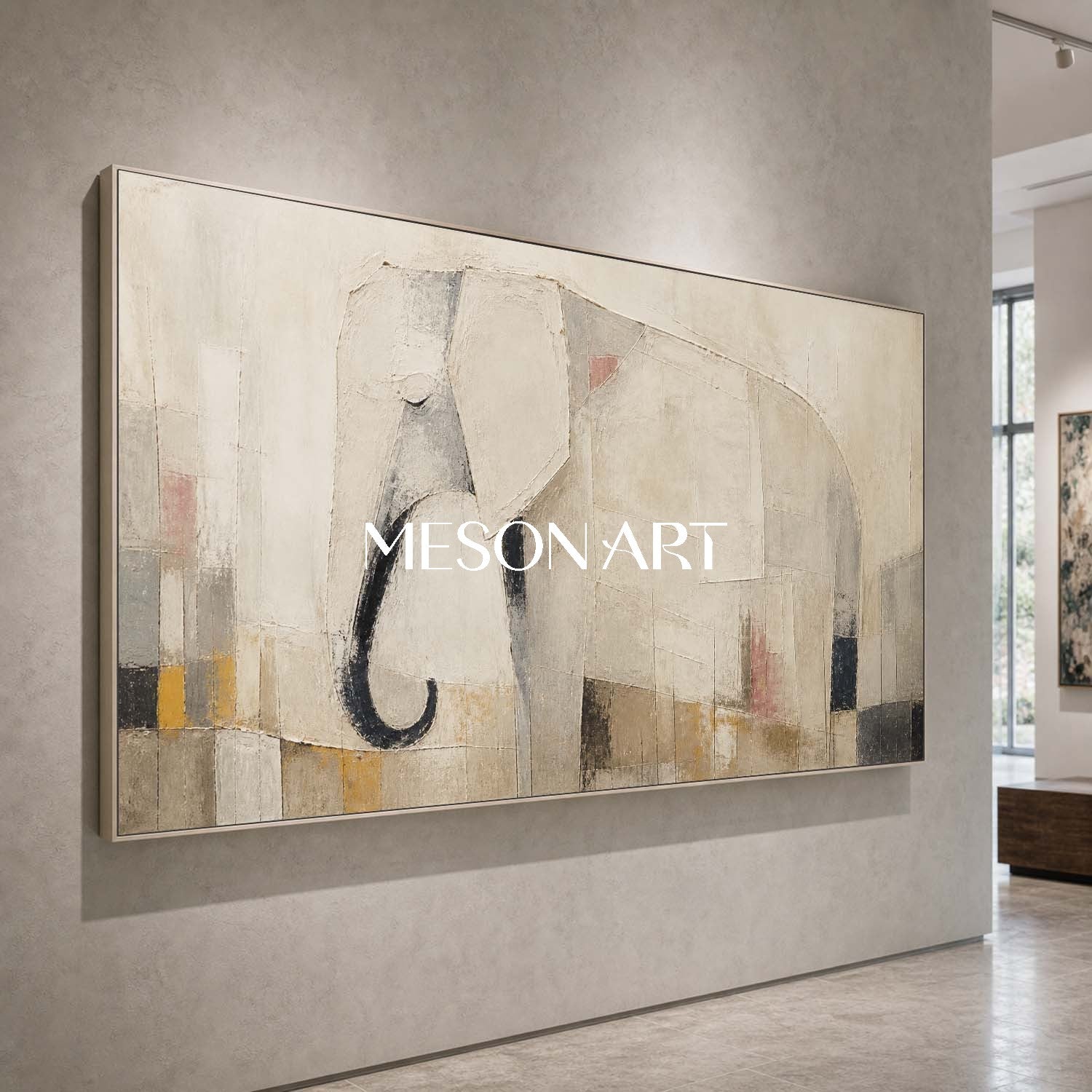 Minimalist Elephant Canvas Art In Earthy Tones For Modern Living Room Decor