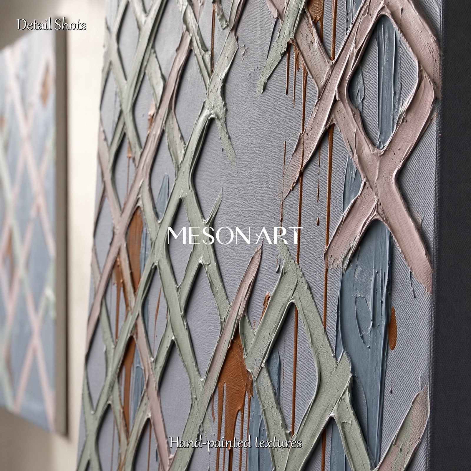 Abstract Geometric Wall Art With Textured Relief For Modern Living Room Decor