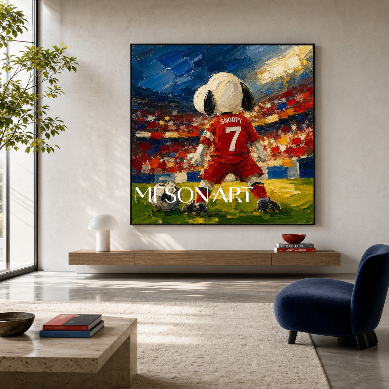 Snoopy Football Art Print In Red Jersey For Living Room Kids Room Pop Culture Wall Decor