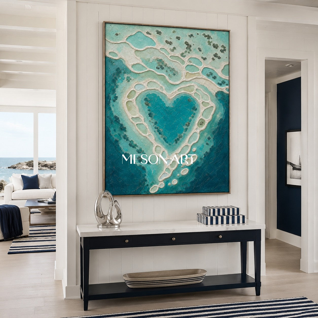 Turquoise Lagoon Abstract Art For Calming Bathroom Decor With Textured Relief