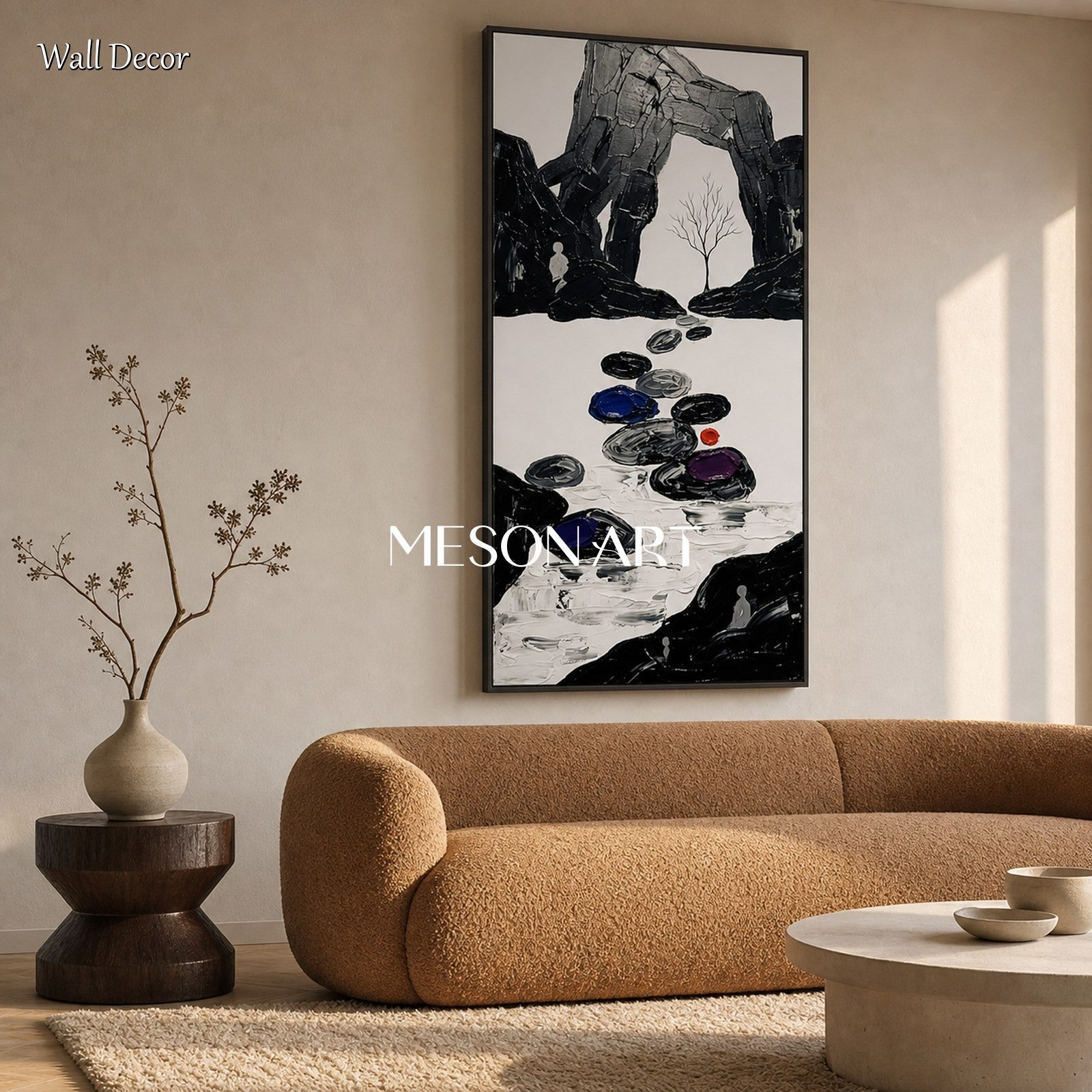 Minimalist Abstract Oil Painting With Palette Knife Texture For Modern Entryway Decor