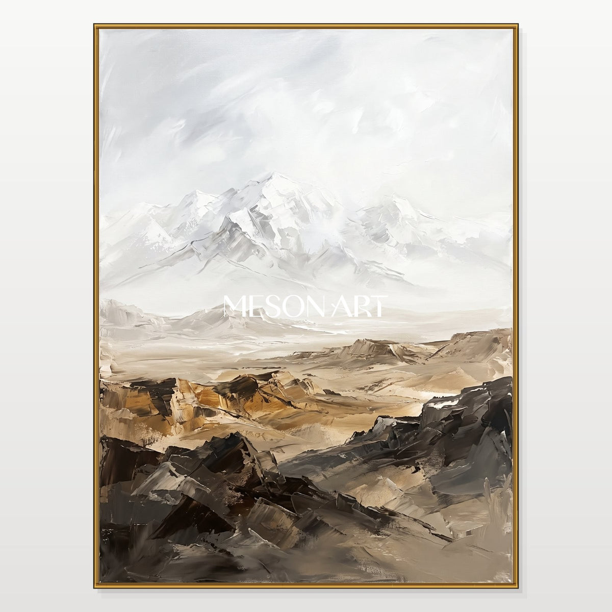 White And Beige Abstract Landscape Paintings Neutral Art For Wall Rectangular By Mesonart
