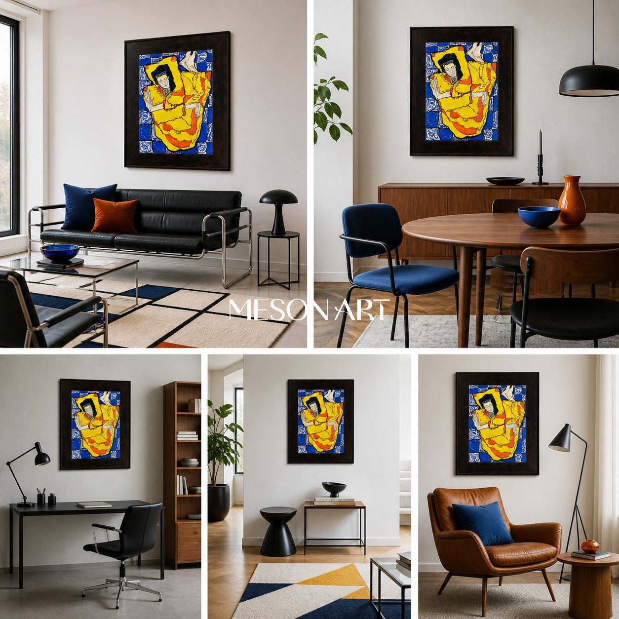 Yellow And Blue Painting Original Contemporary Art Rectangular Wall Decor For Living Room By Mesonart