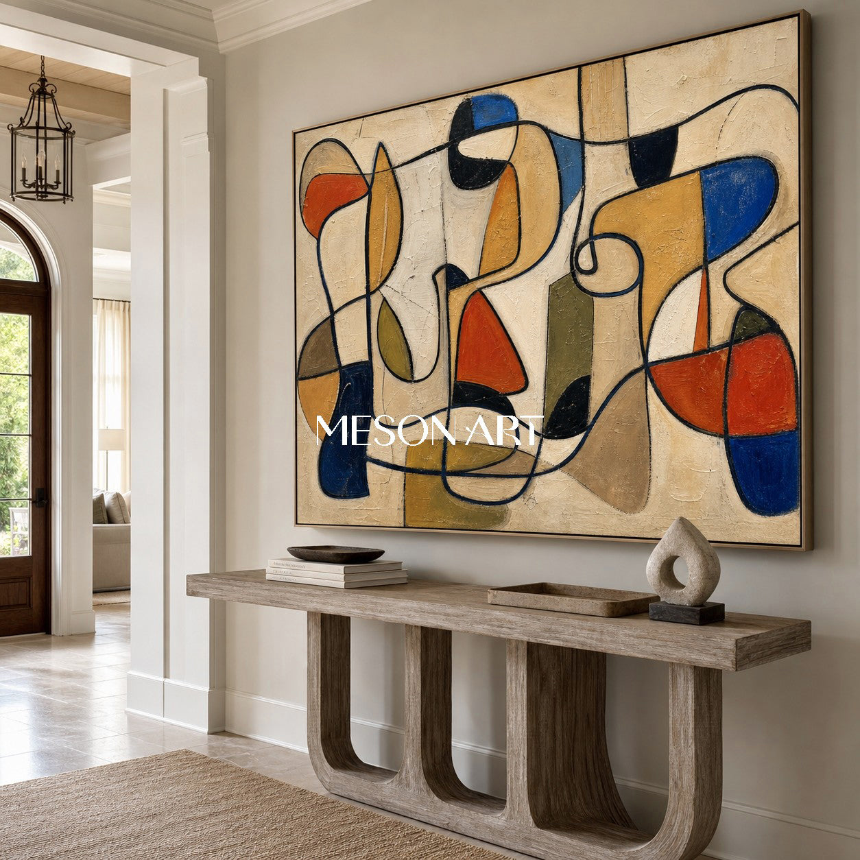 Colorful Abstract Painting On Linen Canvas With Wood Frame For Living Room Decor
