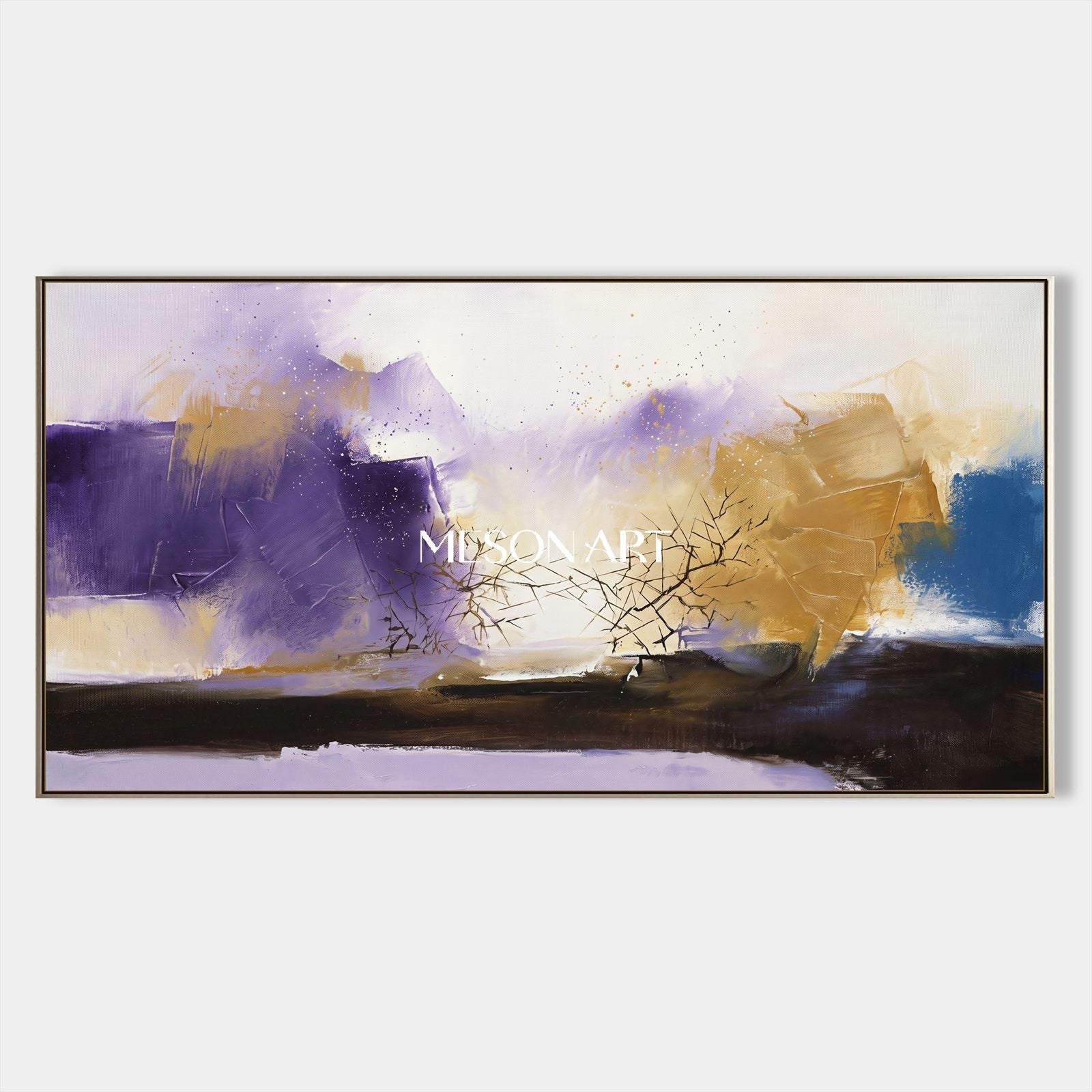 Purple And Gold Abstract Painting Panoramic Wall Art Textured Expressionist Art Original Artist By Mesonart