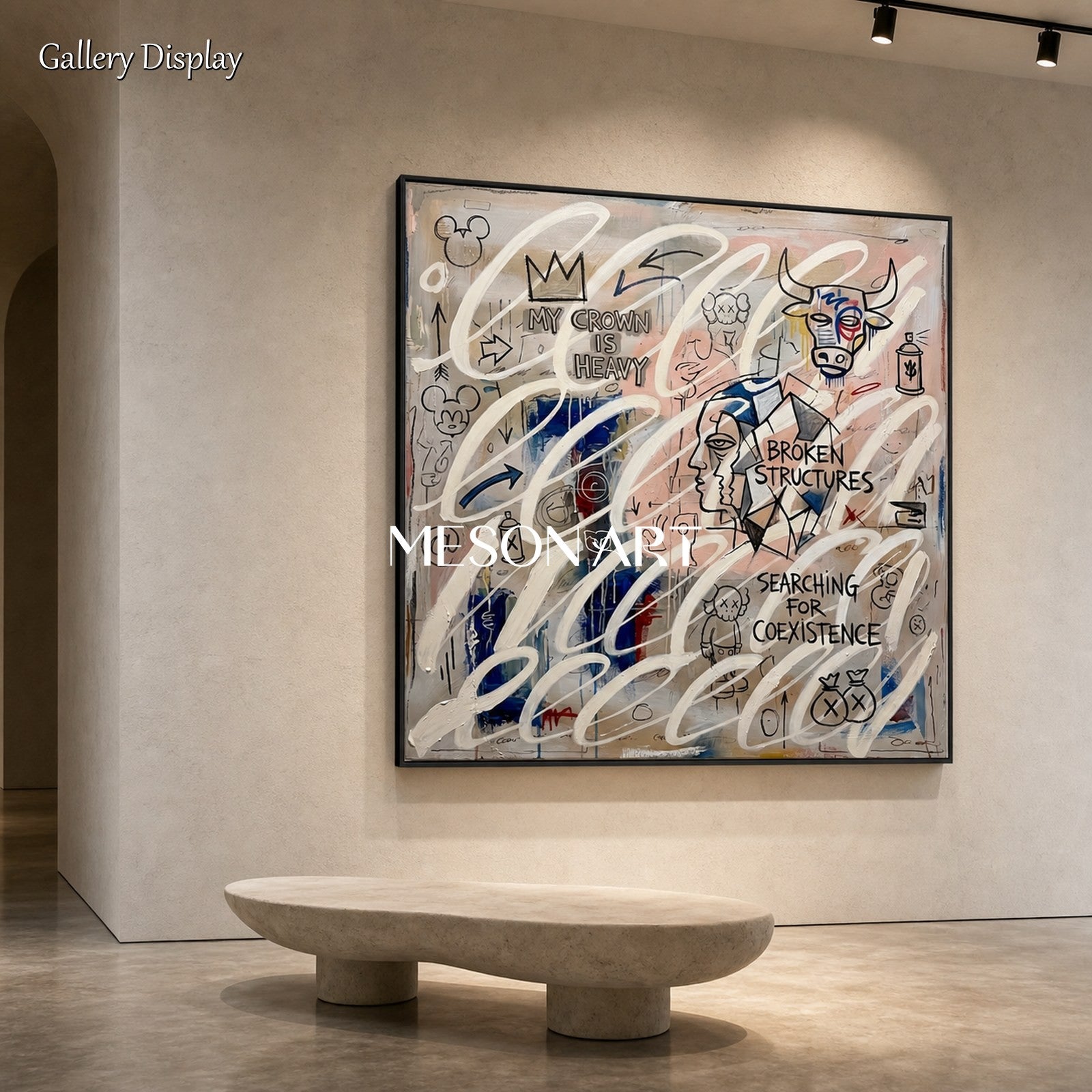Urban Graffiti Abstract Painting With Minimalist Flow For Modern Living Room Decor