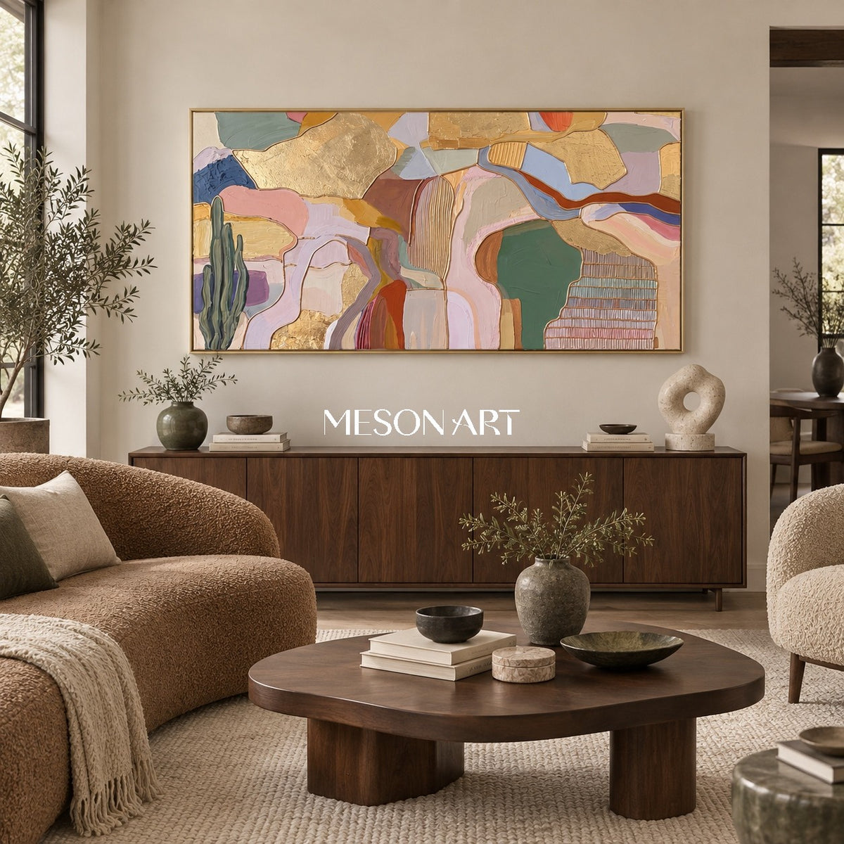 Gold And Beige Abstract Desert Landscape Panoramic Wall Art Original Artist By Mesonart