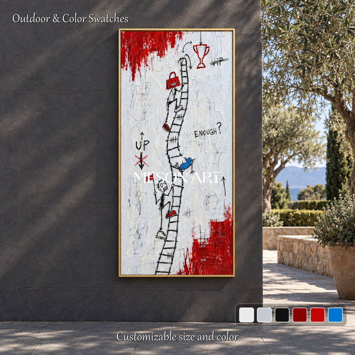 Red And White Abstract Painting Panoramic Neo Expressionist Art Original Hand Painted Canvas By Mesonart
