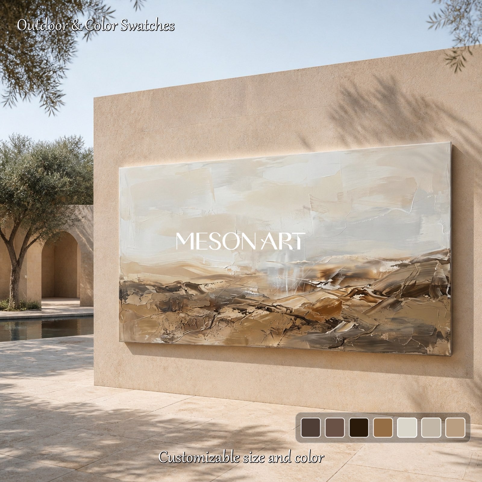 Beige And Brown Abstract Painting Panoramic Landscape Wall Art Original Artist Hand Painted By Mesonart