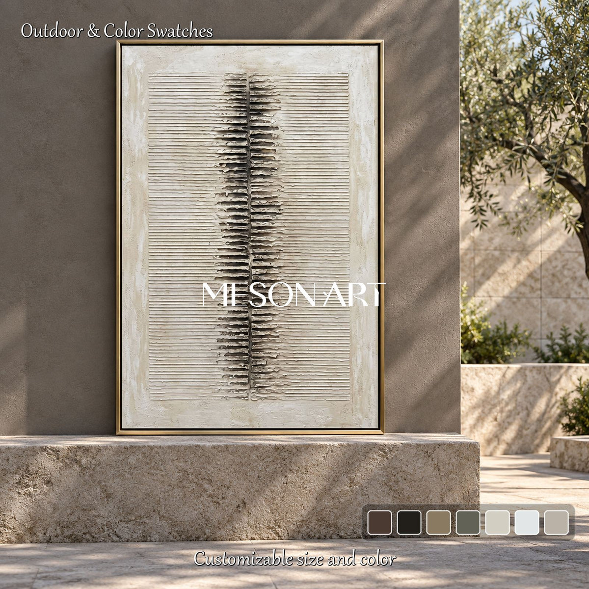 White And Gray Wabi-Sabi Rectangular Wall Art Original Artist Hand Painted By Mesonart