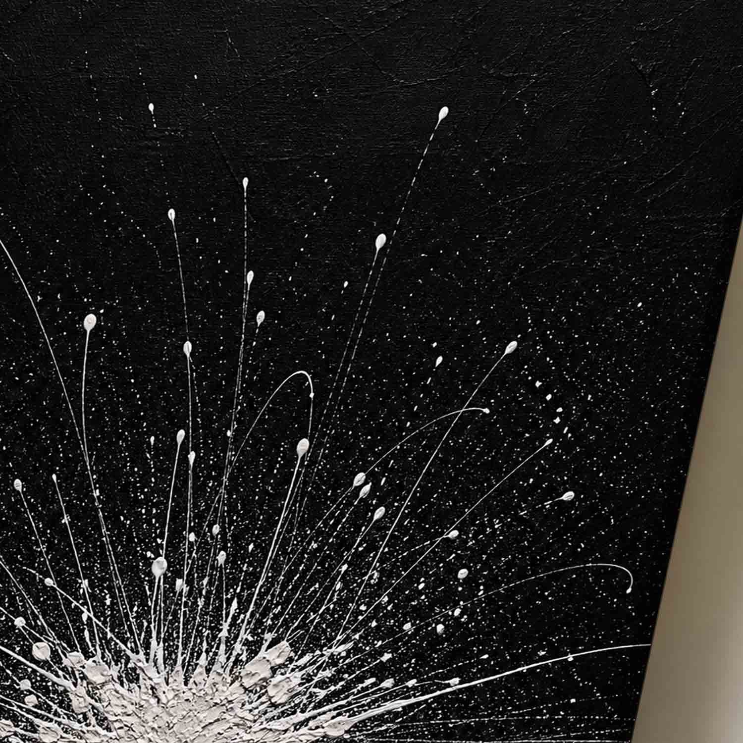 Abstract Black White Explosion Painting Original Oil Art For Modern Living Room Entryway Decor