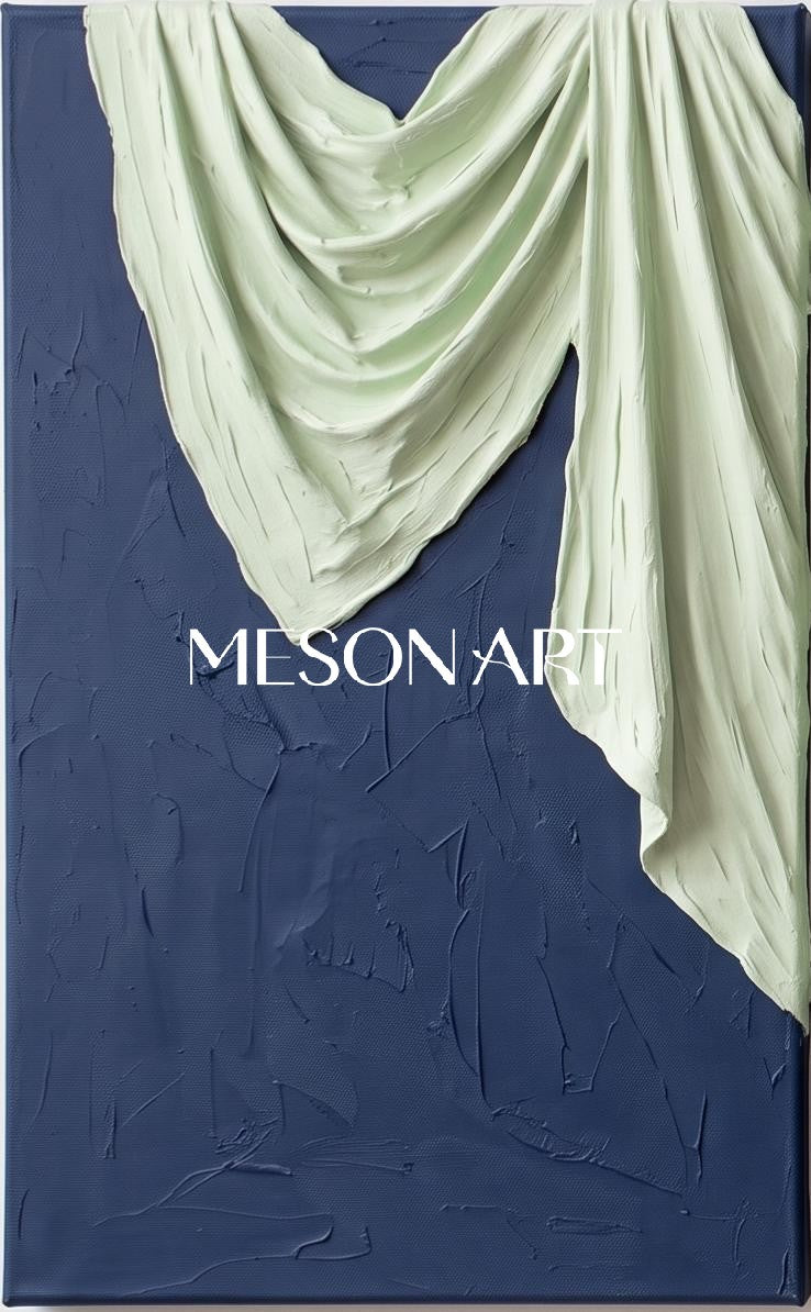 Blue And White 3D Textured Wall Art Rectangular Sculptural Canvas Modern Organic By Mesonart