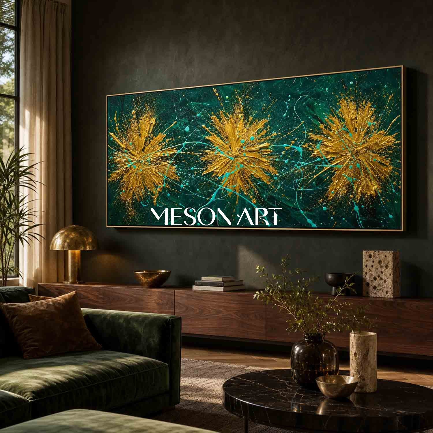 Luxury Abstract Gold Green Painting For Modern Living Room Wall Decor