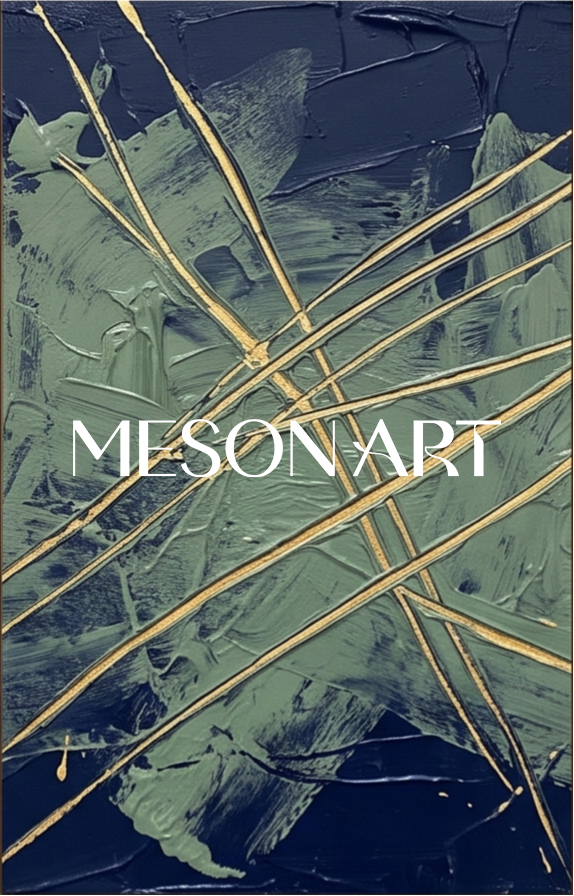Blue And Gold Abstract Expressionism Painting Rectangular Wall Art For Living Room By Mesonart