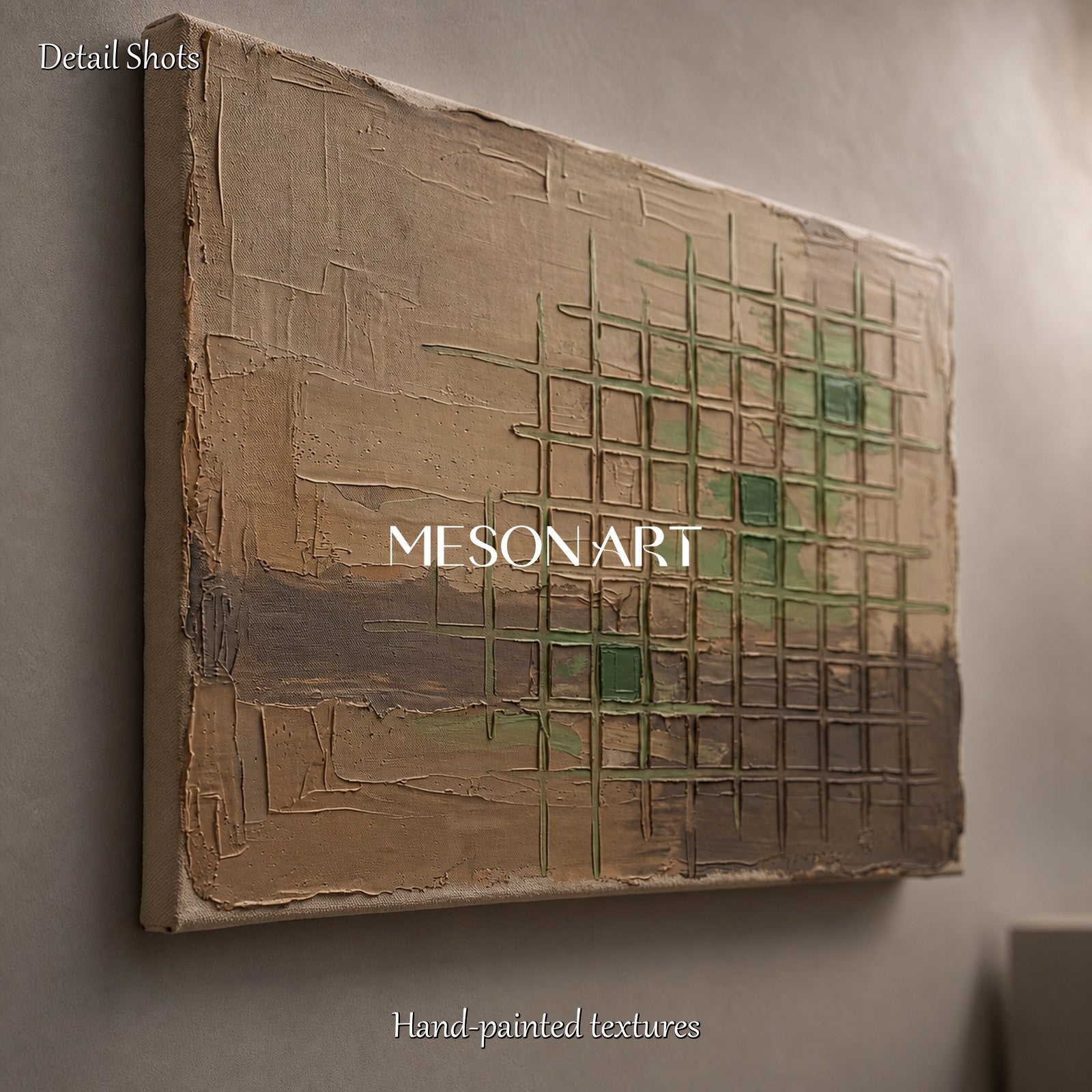 Minimalist Abstract Art With Earthy Tones And Textured Grid Pattern For Modern Living Spaces