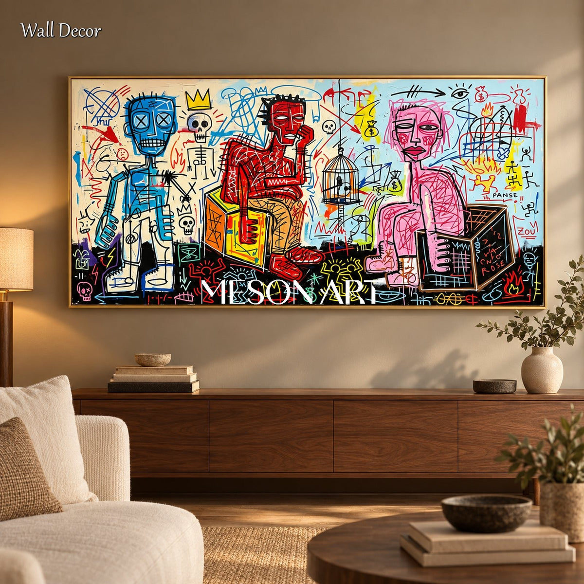 Red And Blue Graffiti Art Large Panoramic Painting Original Artist Hand Painted By Mesonart