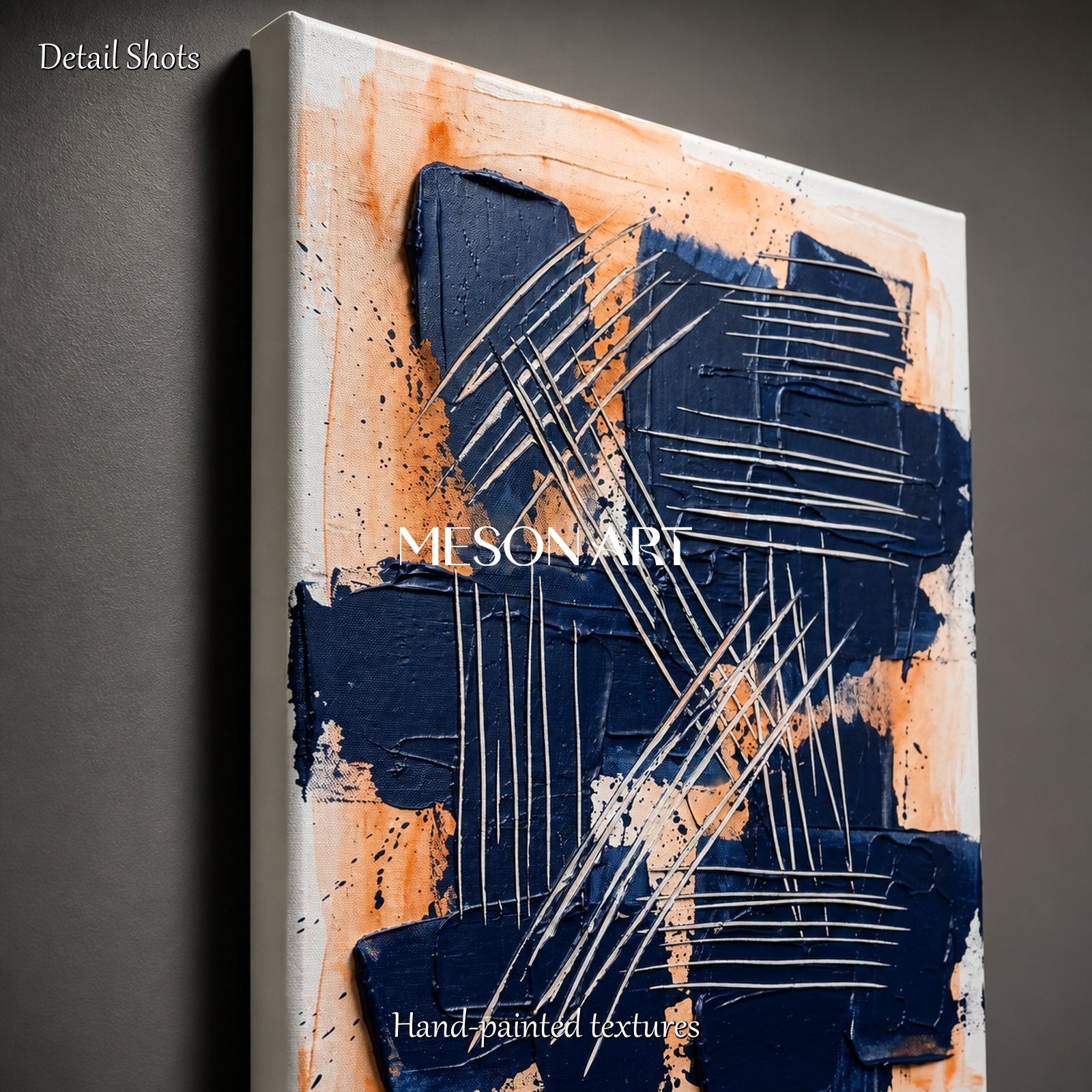 Black And Orange Abstract Expressionism Painting Inspired By Pollock Style Rectangular Wall Art For Living Room By Mesonart