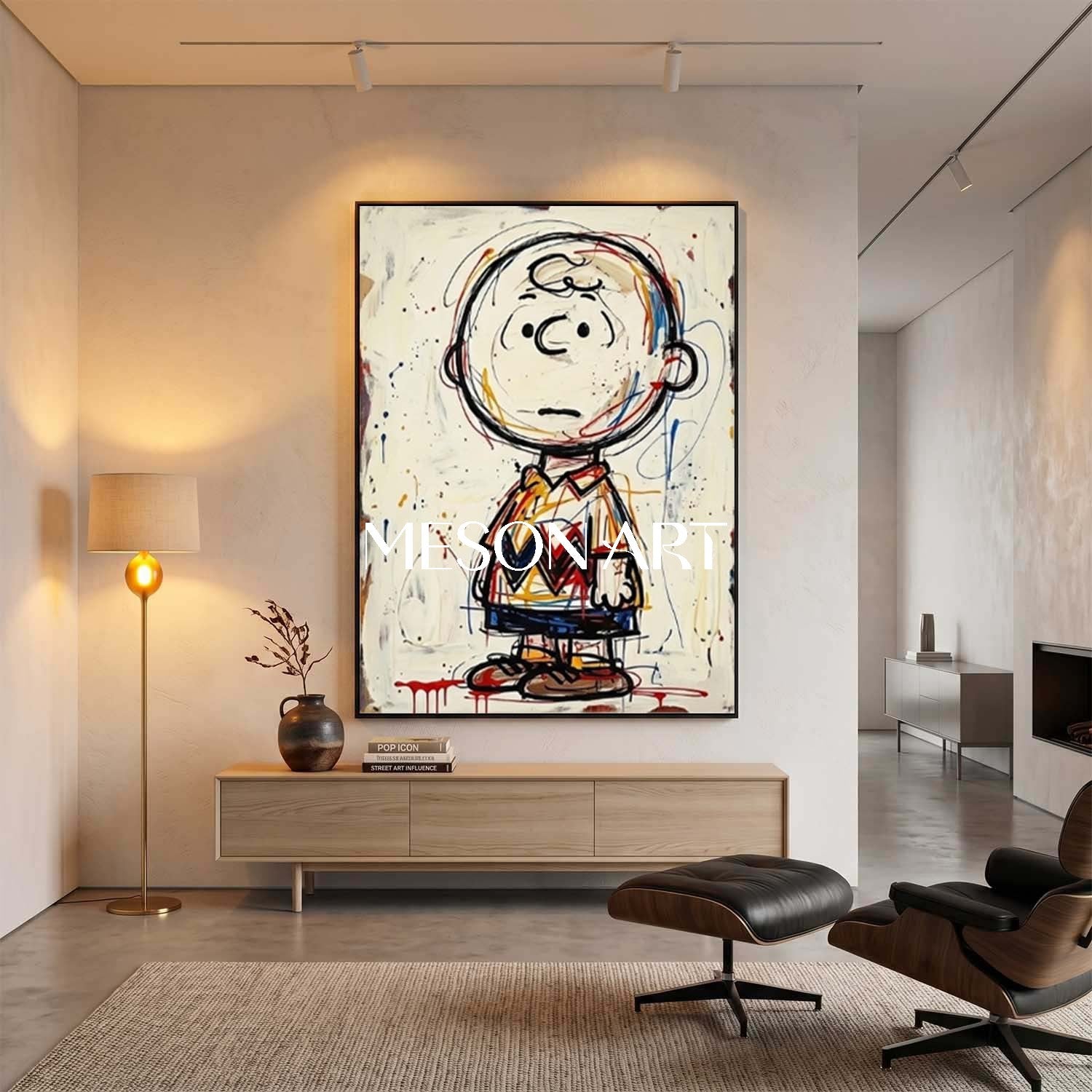 Abstract Charlie Brown Painting With Expressive Brushstrokes For Modern Living Room Decor