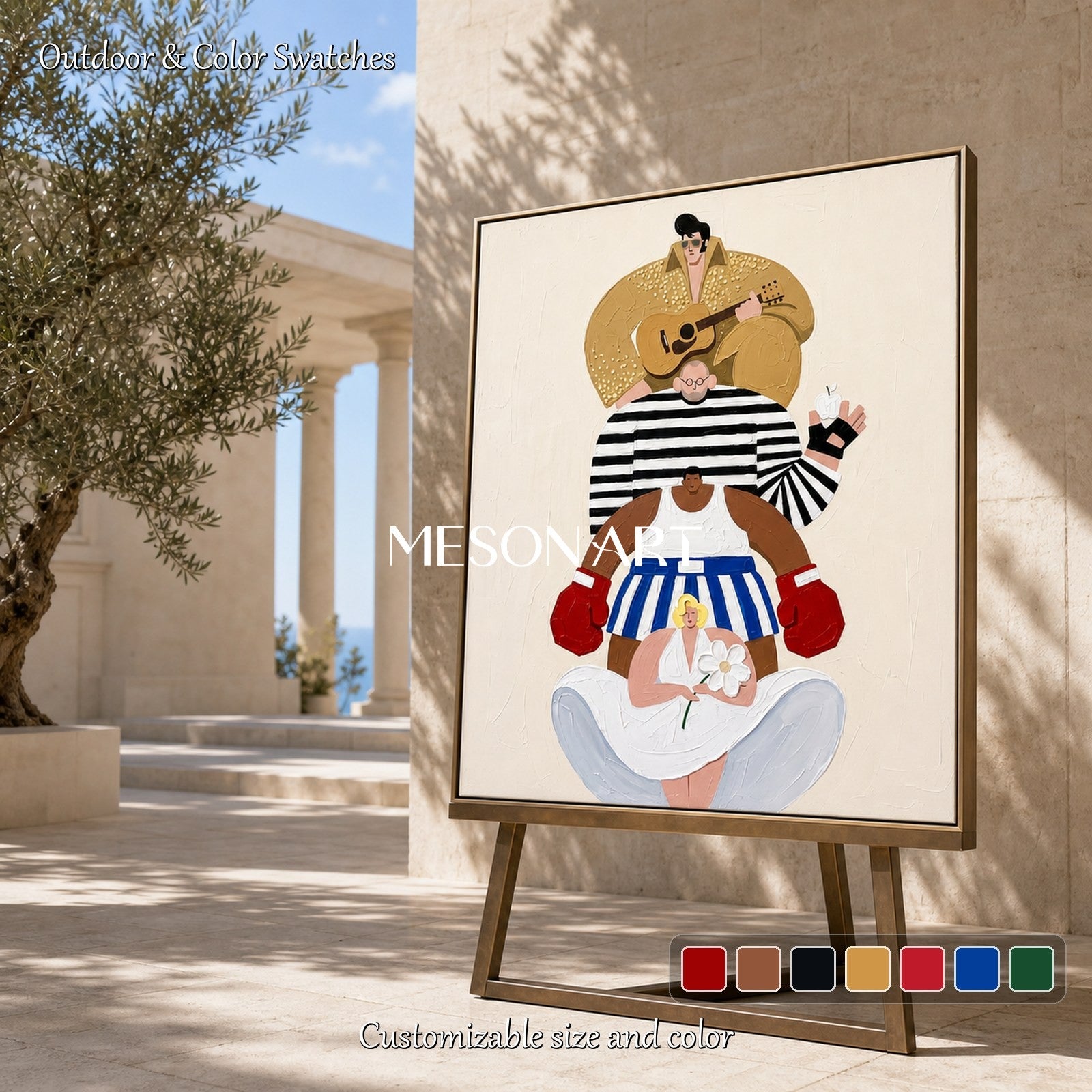 Abstract Pop Art Painting With Iconic Figures For Modern Living Room Decor