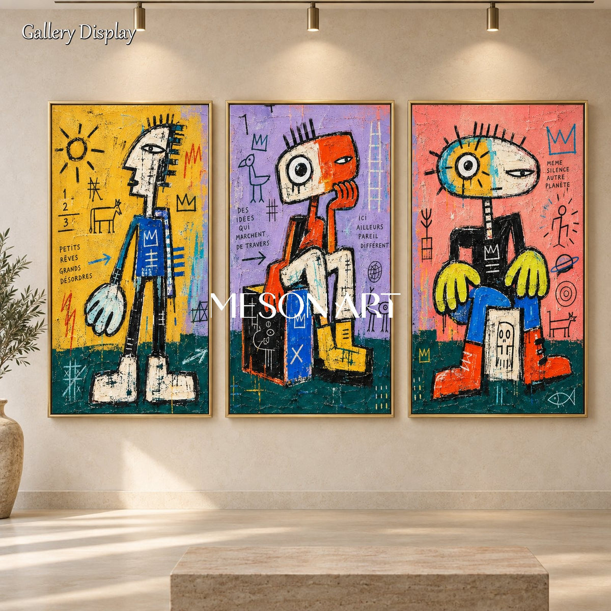 Yellow And Blue Graffiti Art Original Artist Hand Painted Rectangular Wall Decor For Living Room By Mesonart