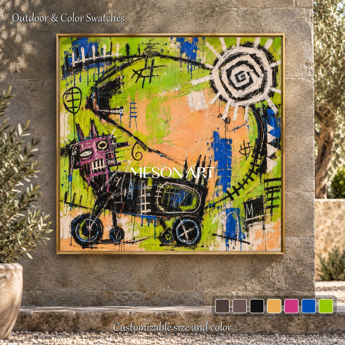 Green And Blue Abstract Painting Original Artist Hand Painted Graffiti Wall Art Square By Mesonart