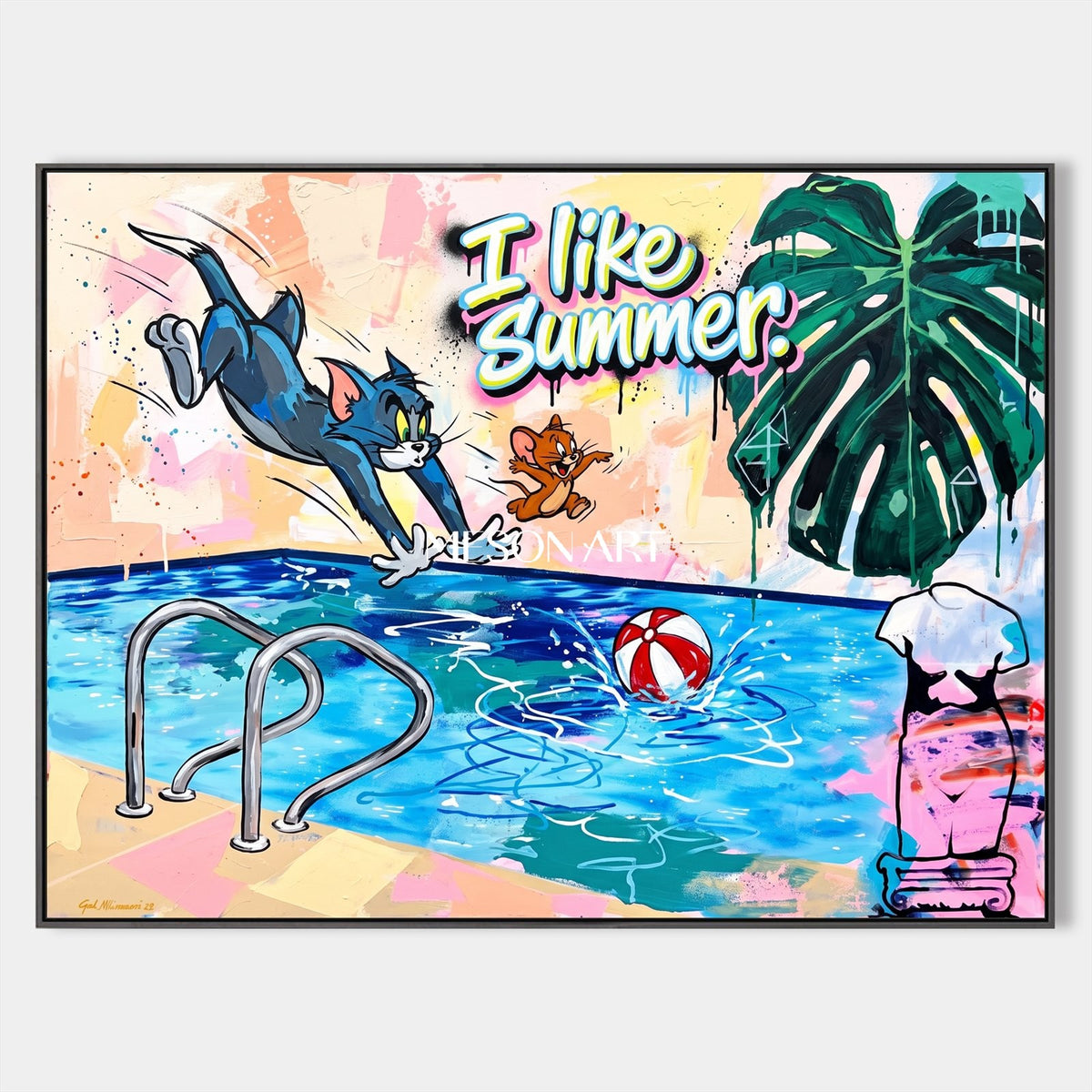 Blue And Pink Pop Culture Cartoon Graffiti Art Rectangular Wall Decor By Mesonart