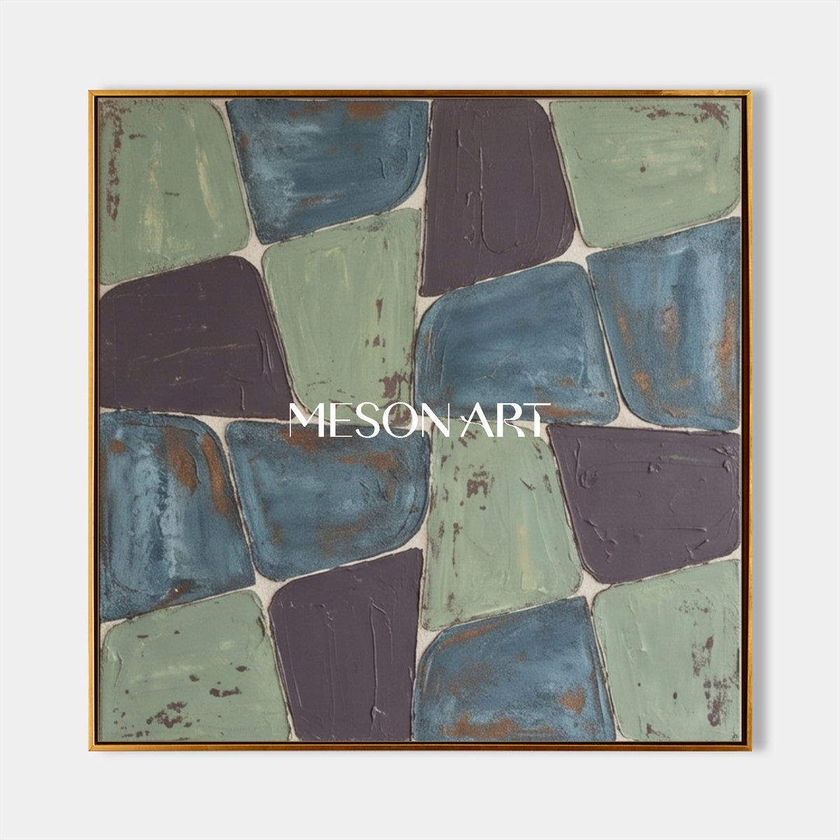 Blue And Green Minimalist Square Wall Art Original Artist Painting For Living Room By Mesonart