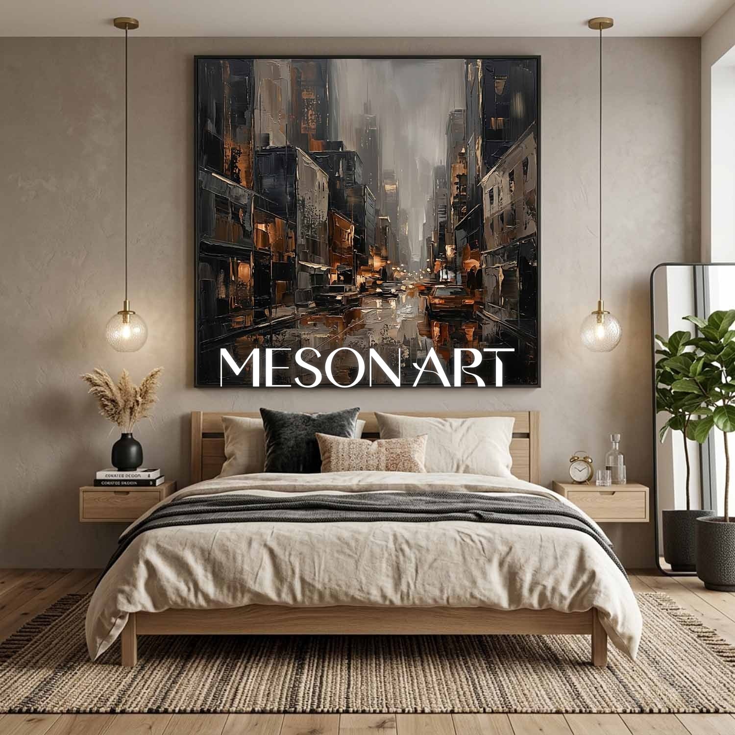 Abstract City Plaster Art With Textured Relief For Modern Living Room And Executive Office Decor