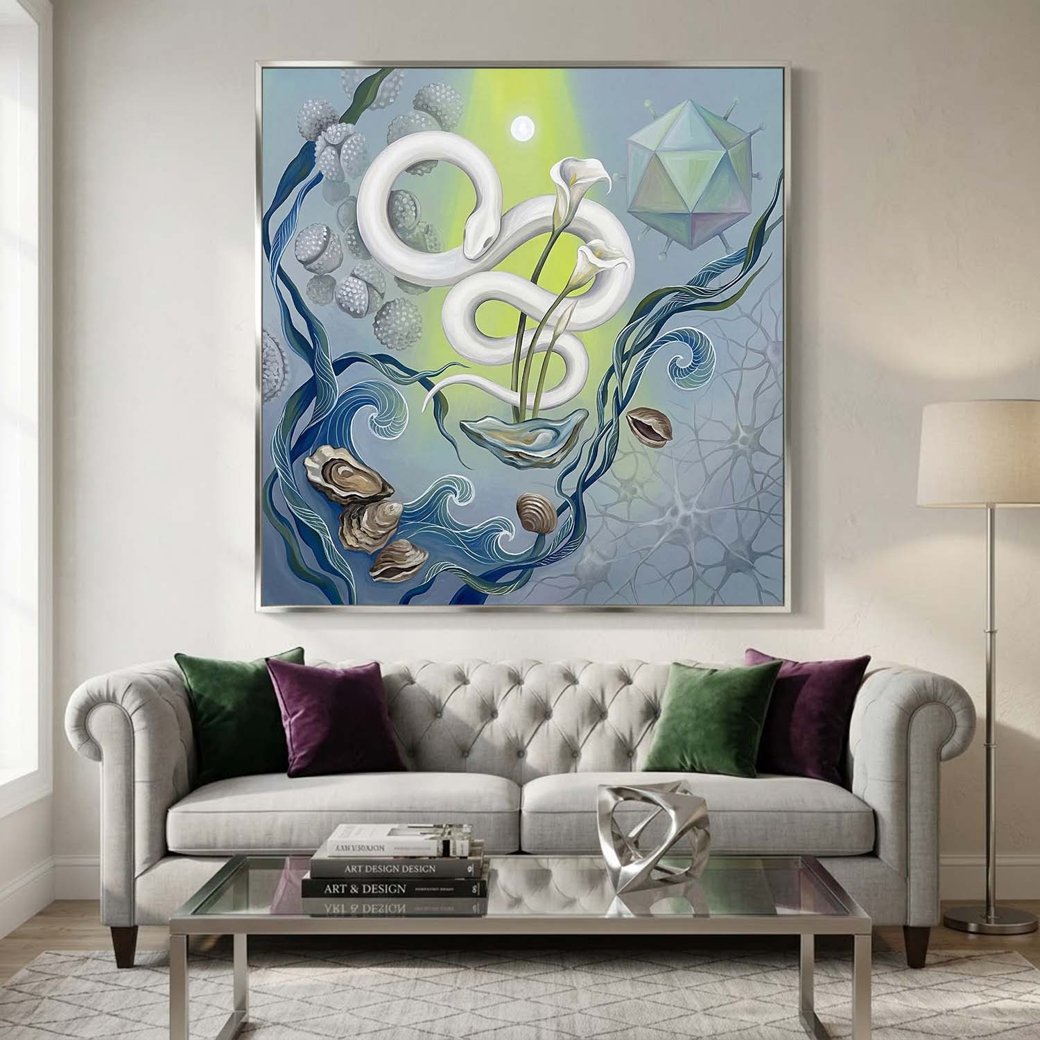 Hand Painted Serene Ocean Wave Canvas Art Wellness Spa Decor Hallway