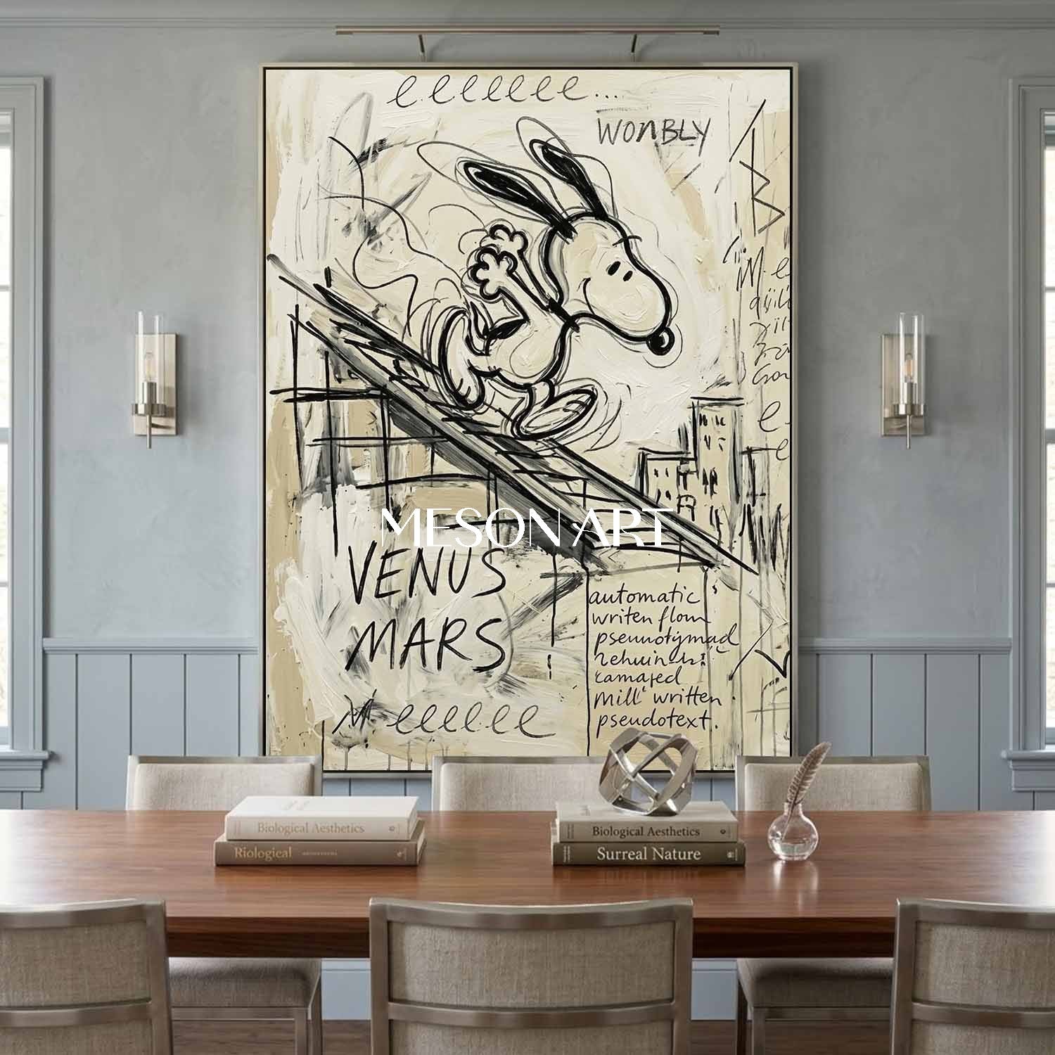 Original Snoopy Sliding Framd Painting Custom Canvas Urban Pop Art
