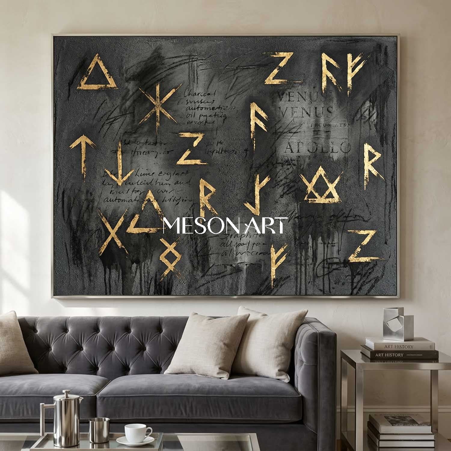 Neo Expressionist Gold and Charcoal Painting Large Modern Gallery Art