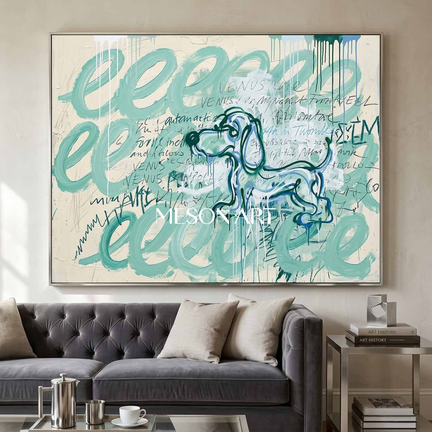Hand Painted Textured Dachshund Graffiti Cartoon Art Living Room Decor