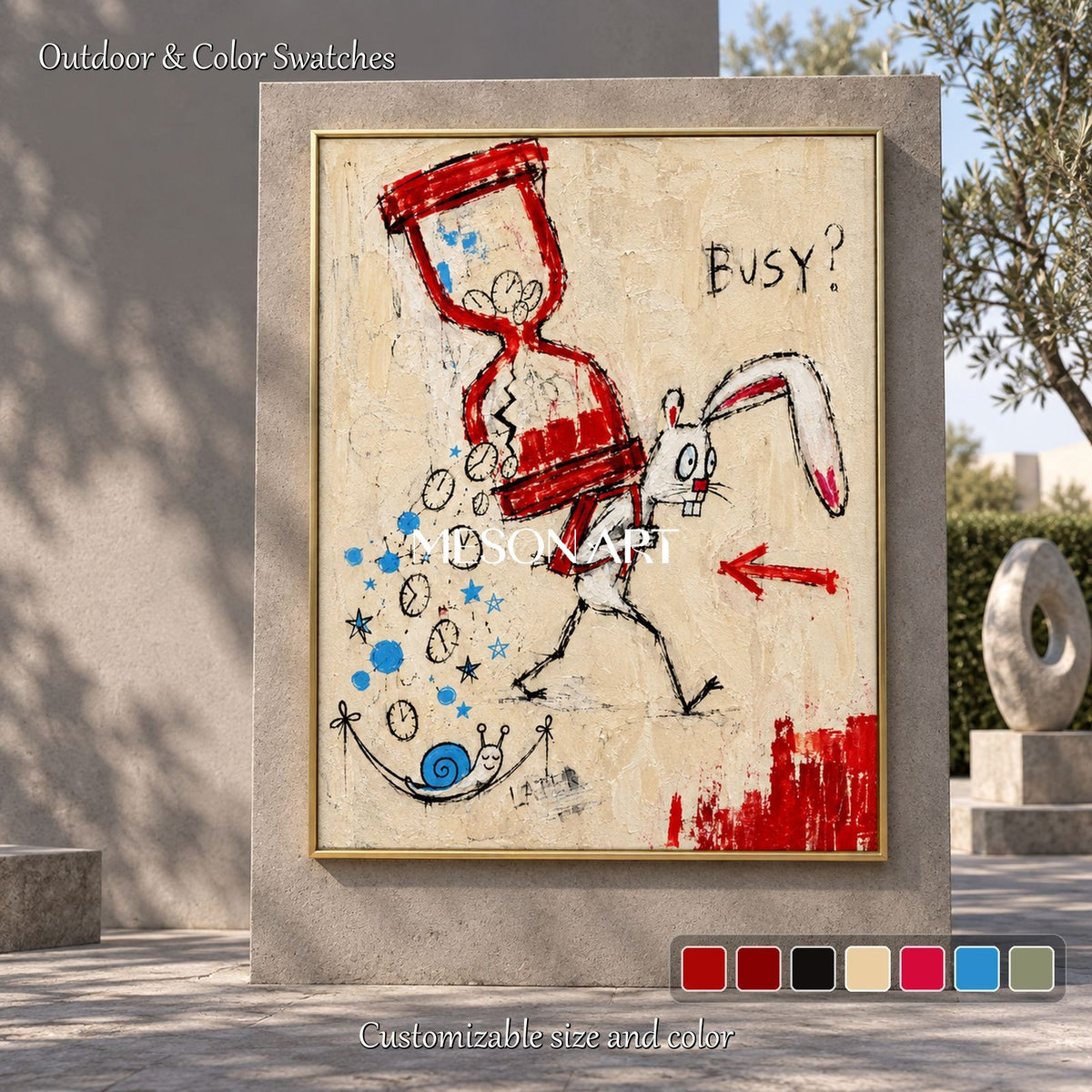 Red And Blue Abstract Graffiti Painting Hand Painted Urban Wall Art Rectangular Canvas By Mesonart