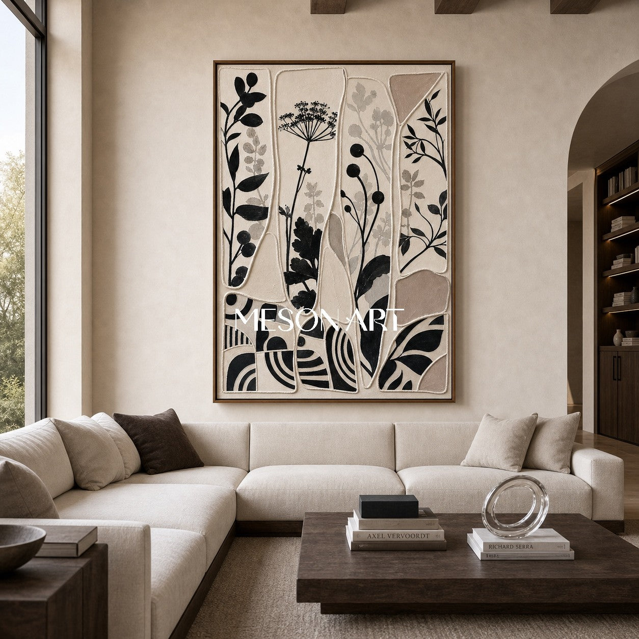 Abstract Botanical Silhouette Art With Textured Relief For Modern Home Decor
