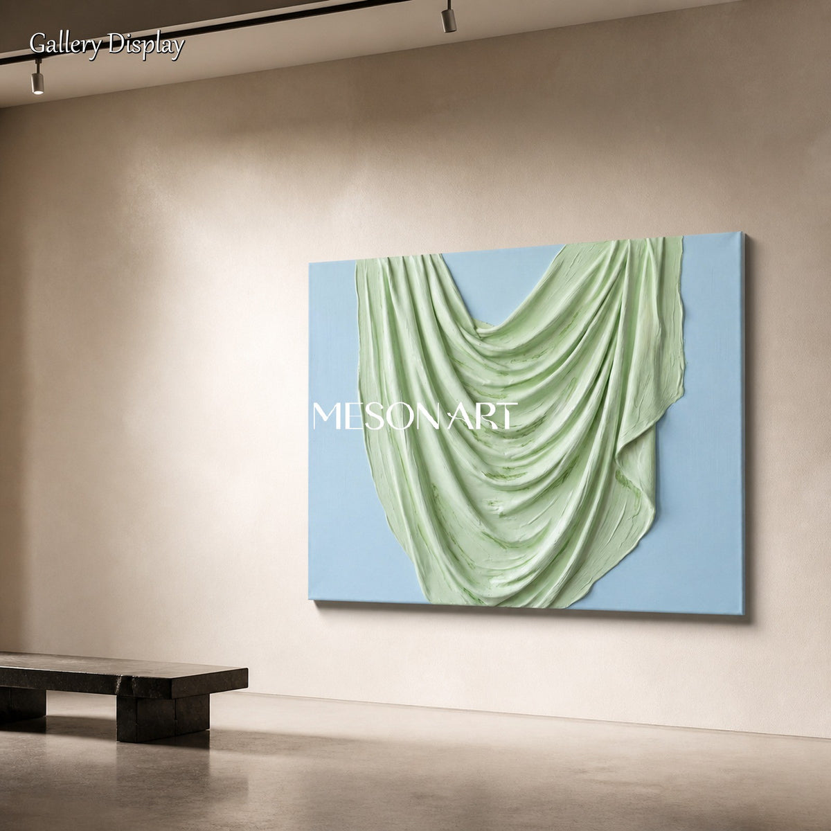 Green And Blue Minimalist Sculptural Wall Art Rectangular Original Artist Hand Painted By Mesonart