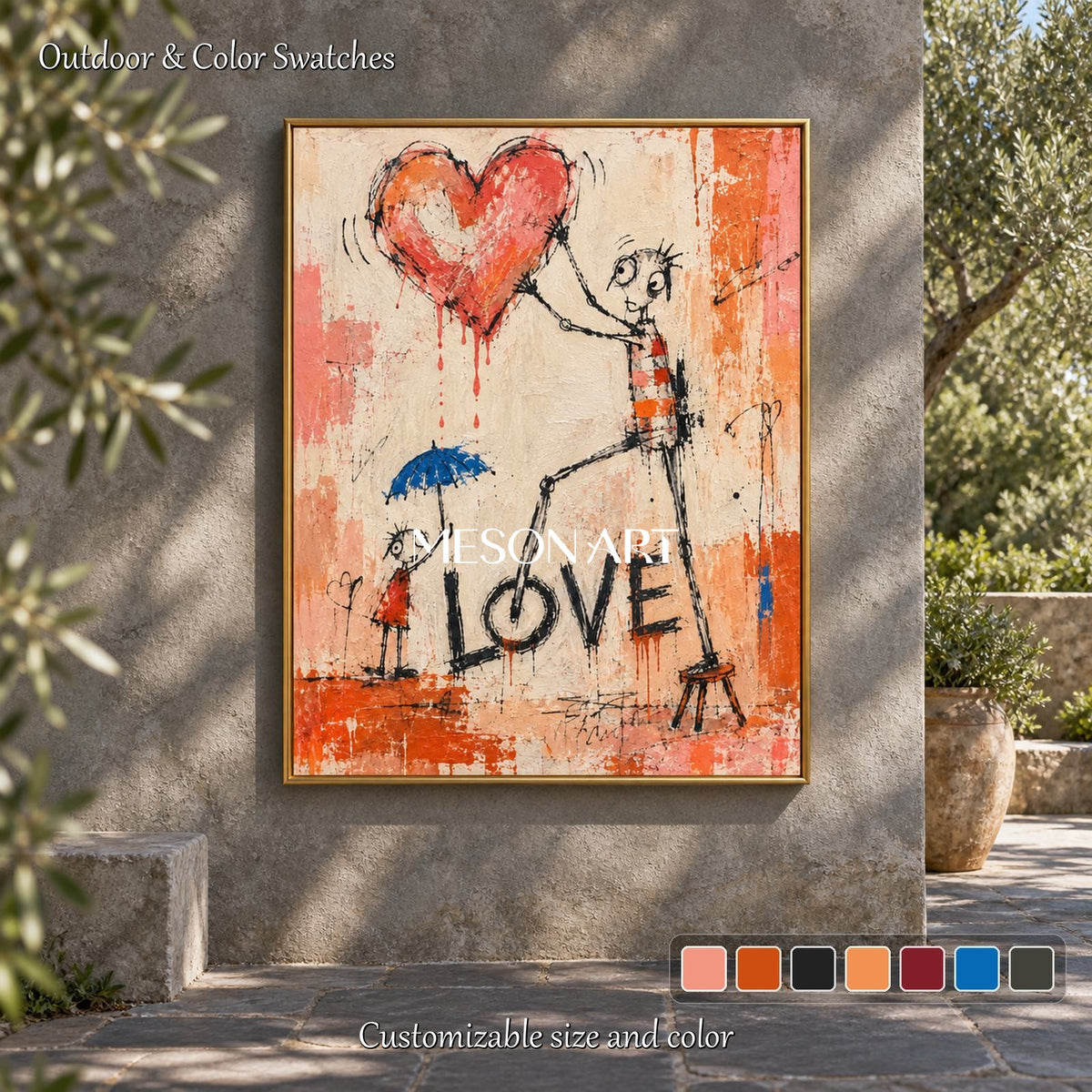 Red And Orange Abstract Graffiti Painting Original Artist Hand Painted Rectangular Wall Art For Living Room By Mesonart