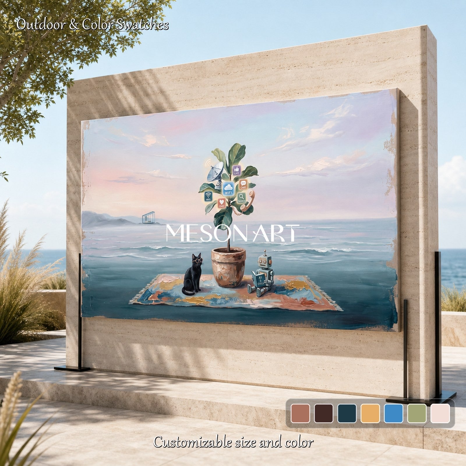 Blue Surrealism Painting Large Contemporary Art Original Artist Hand Painted By Mesonart