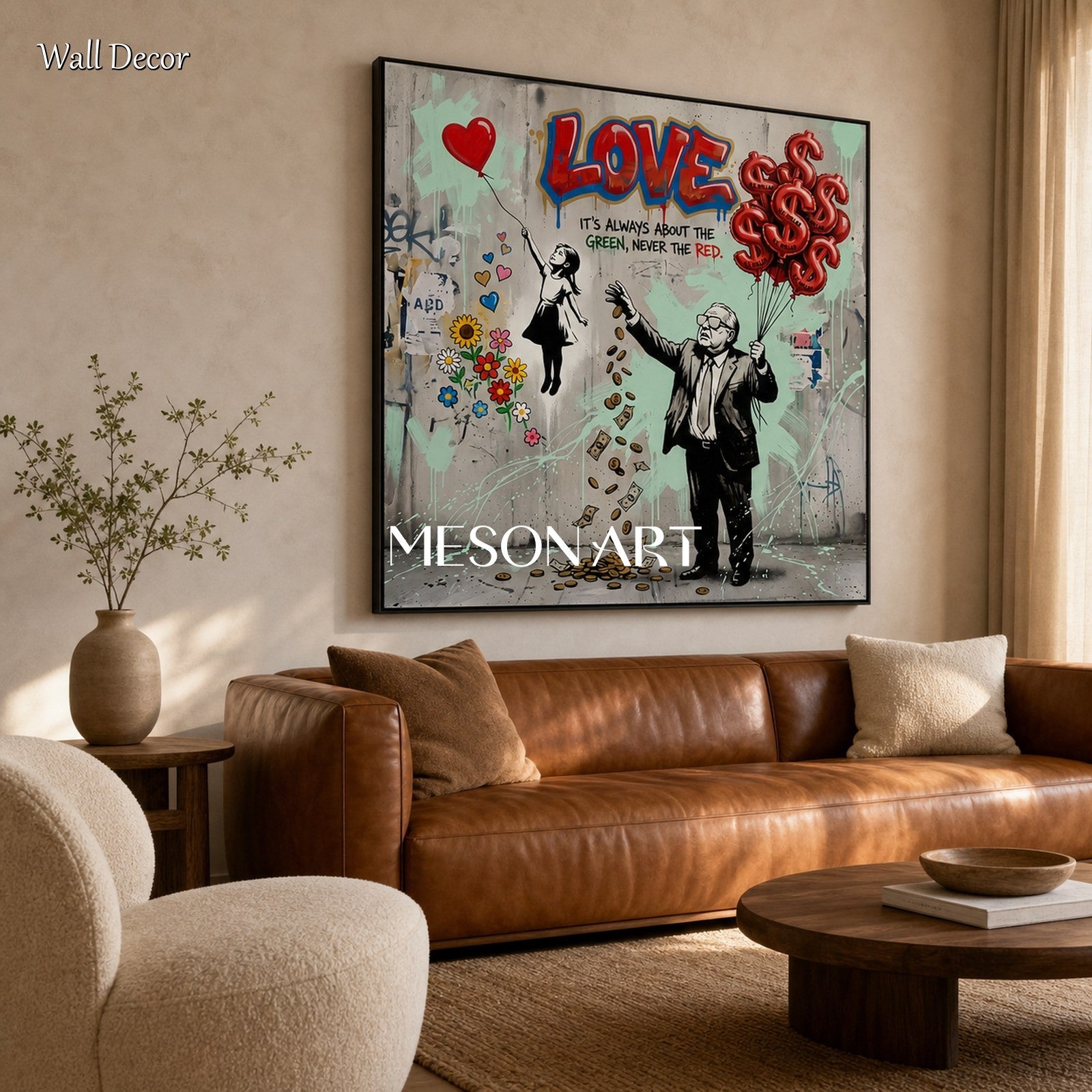 Red And Black Graffiti Wall Art Square Canvas Original Artist Hand Painted By Mesonart