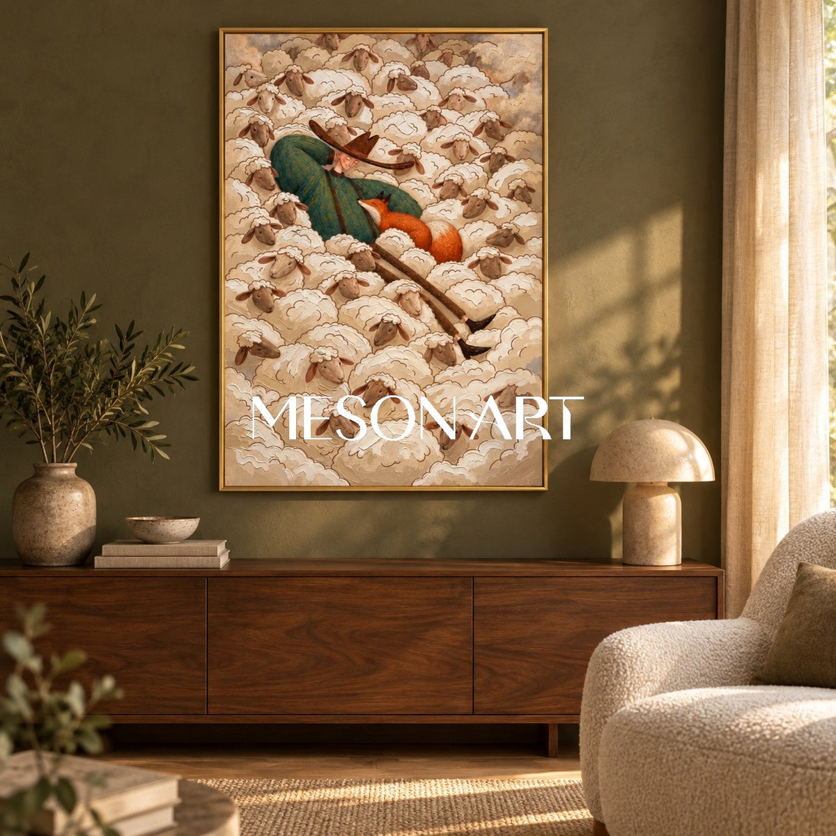 Beige And Cream Farmhouse Art Rustic Canvas Painting Rectangular Wall Decor For Bedroom By Mesonart
