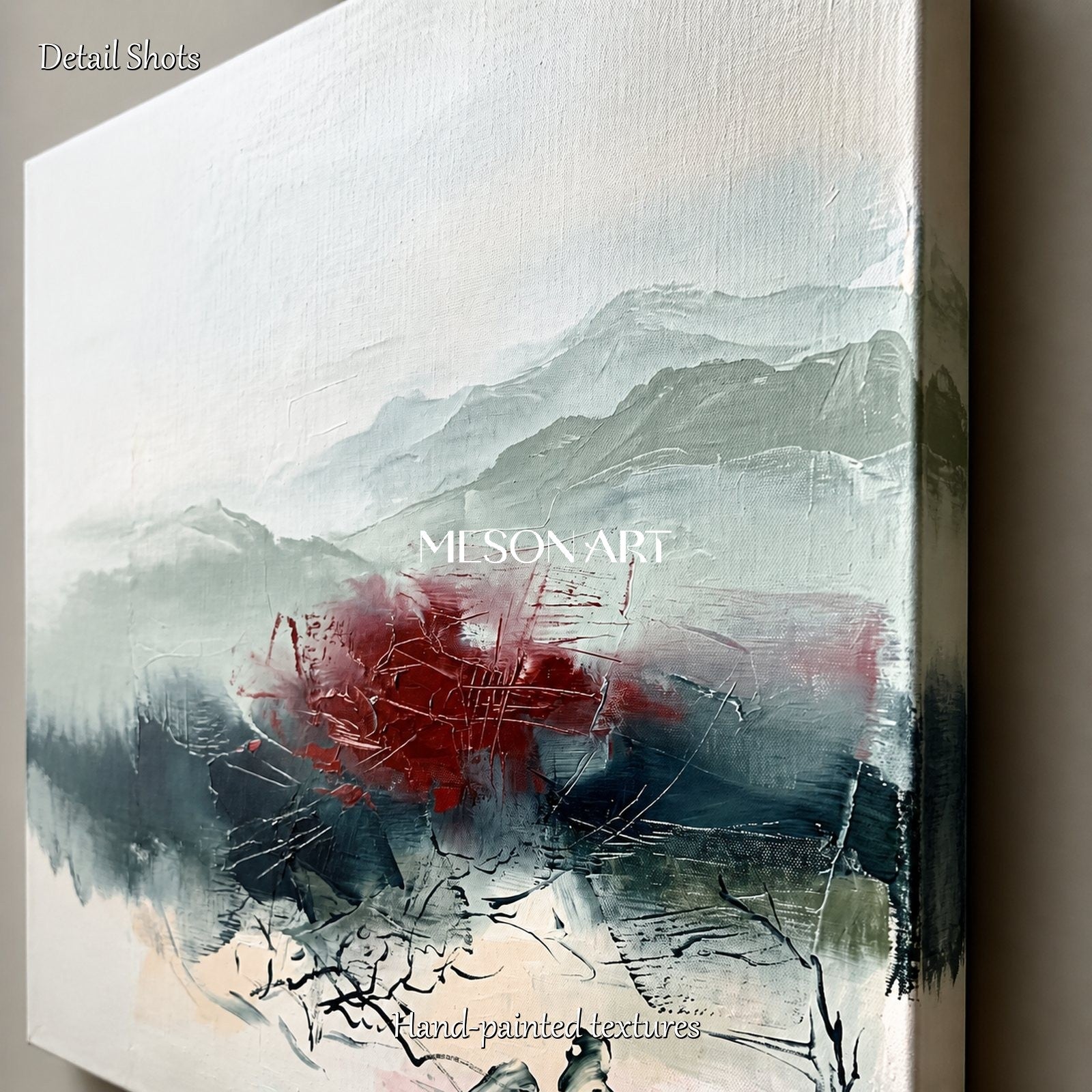 Red And Gray Abstract Landscape Painting Modern Rectangular Wall Art Original Artist By Mesonart