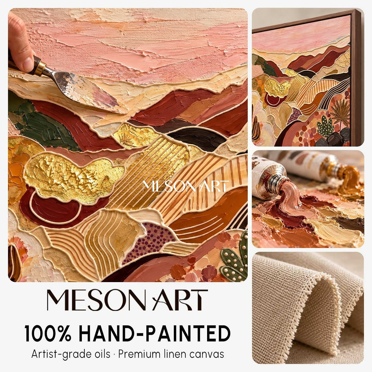 Earthy Bohemian Abstract Painting Rectangular Canvas Art Special Gift For Her Or Him By Mesonart