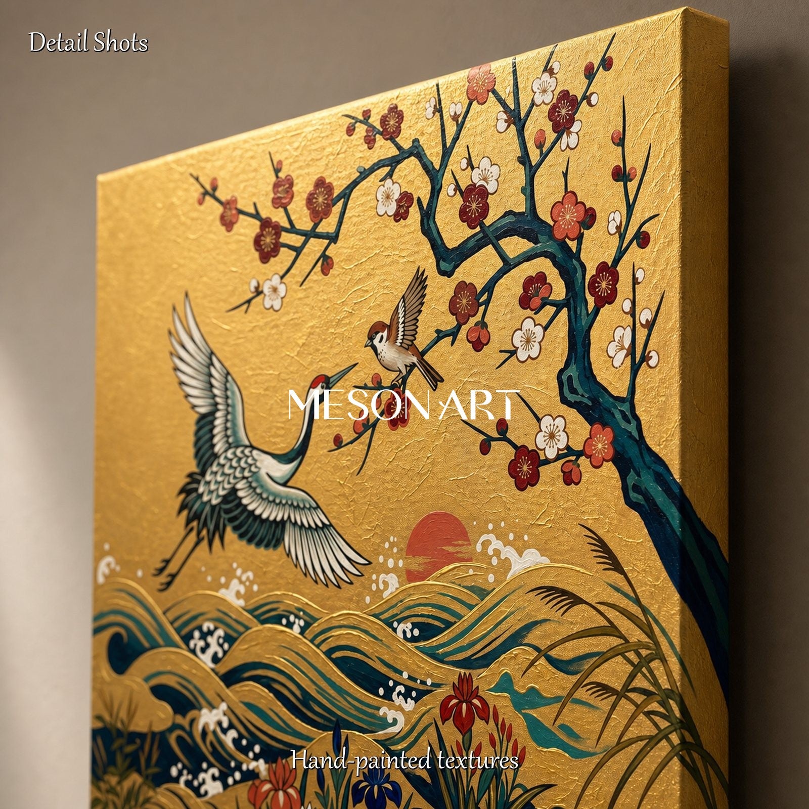 Luxury Golden Crane And Plum Blossom Wall Art For Modern Living Room Entryway