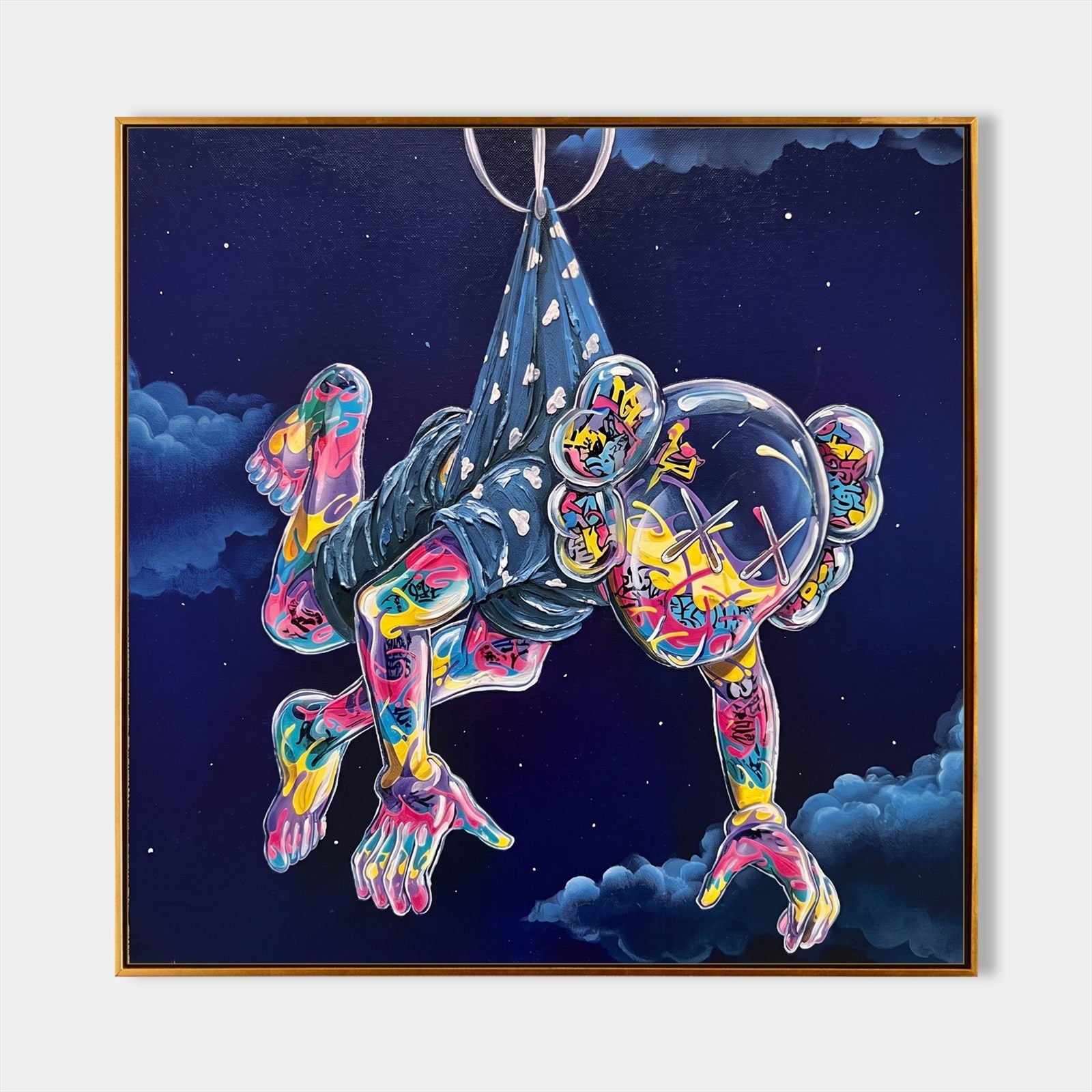 Vibrant Pop Art Painting With Surreal Graffiti Figure For Modern Living Room Decor