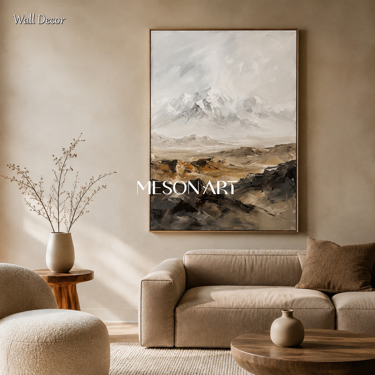 White And Beige Abstract Landscape Paintings Neutral Art For Wall Rectangular By Mesonart