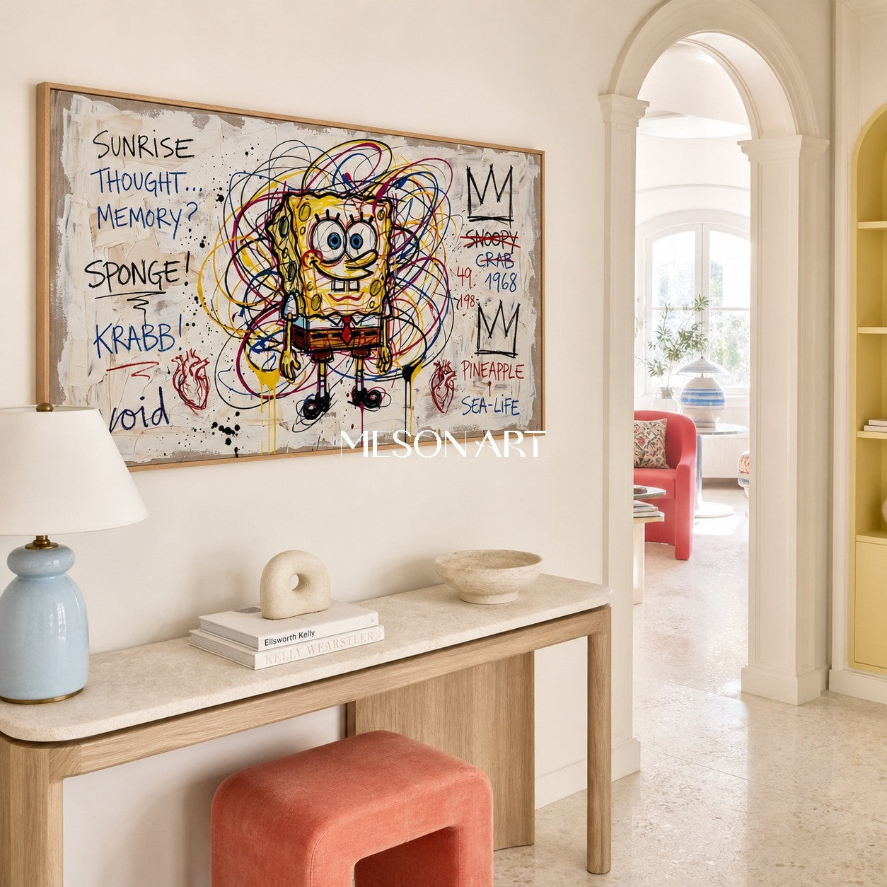 White And Yellow Pop Art Graffiti Cartoon Painting Panoramic Wall Art For Living Room By Mesonart